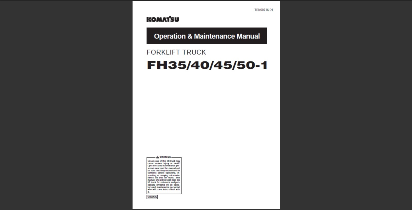 Komatsu FH35-1 FH40-1 FH45-1 and FH50-1 Operation and Maintenance Manual