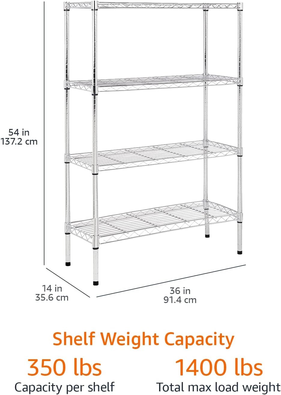 4 Shelf Adjustable Steel Wire Rack Storage Shelving Unit Chrome Silver