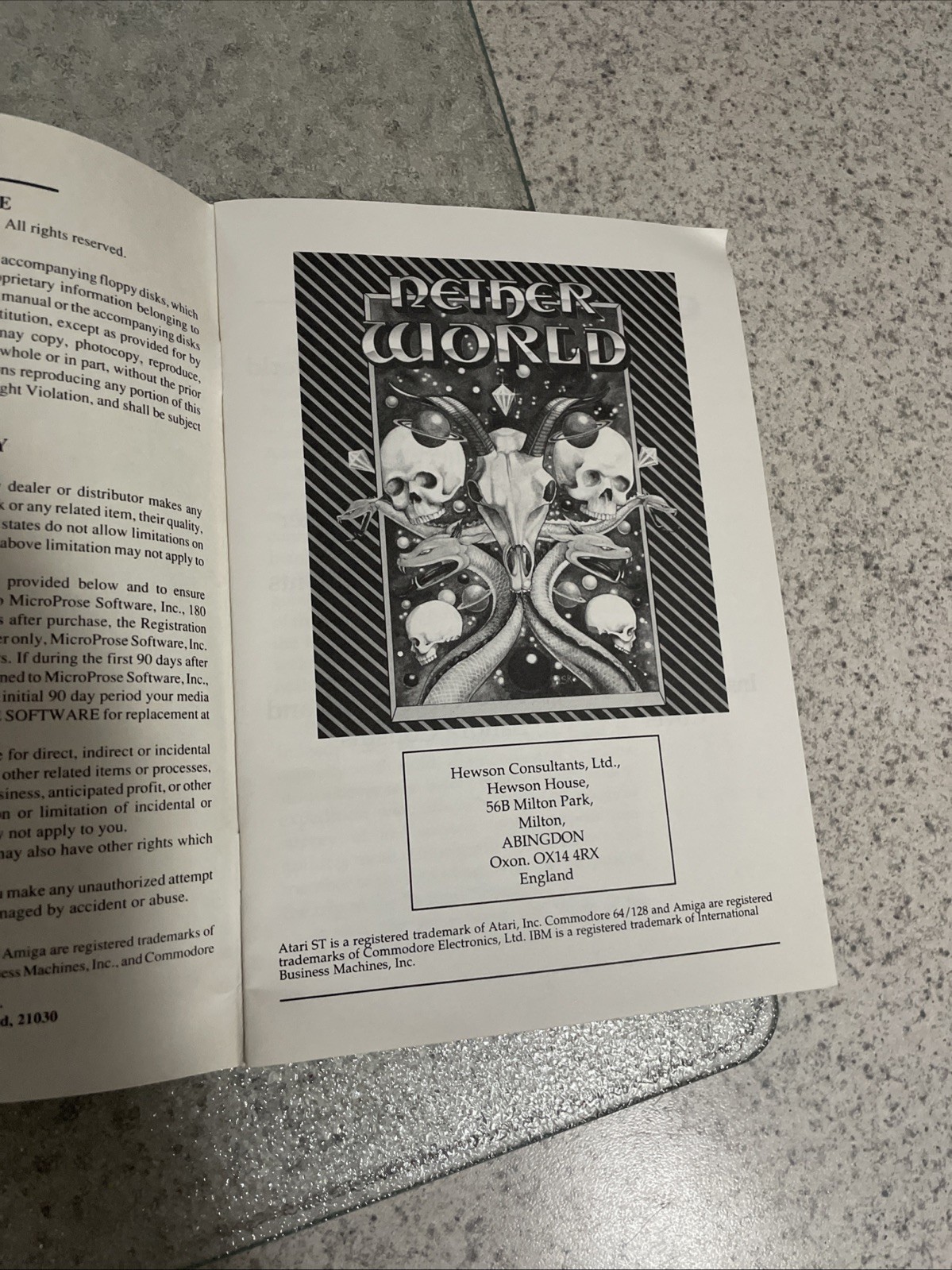 Netherworld by Hewson for Atari ST/520/1040/MEGA Manual Only