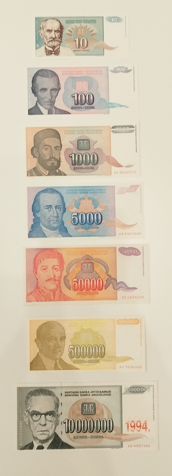 Yugoslavia 1994 Hyperinflation - Complete Edition - 10 to 10 Million Dinars