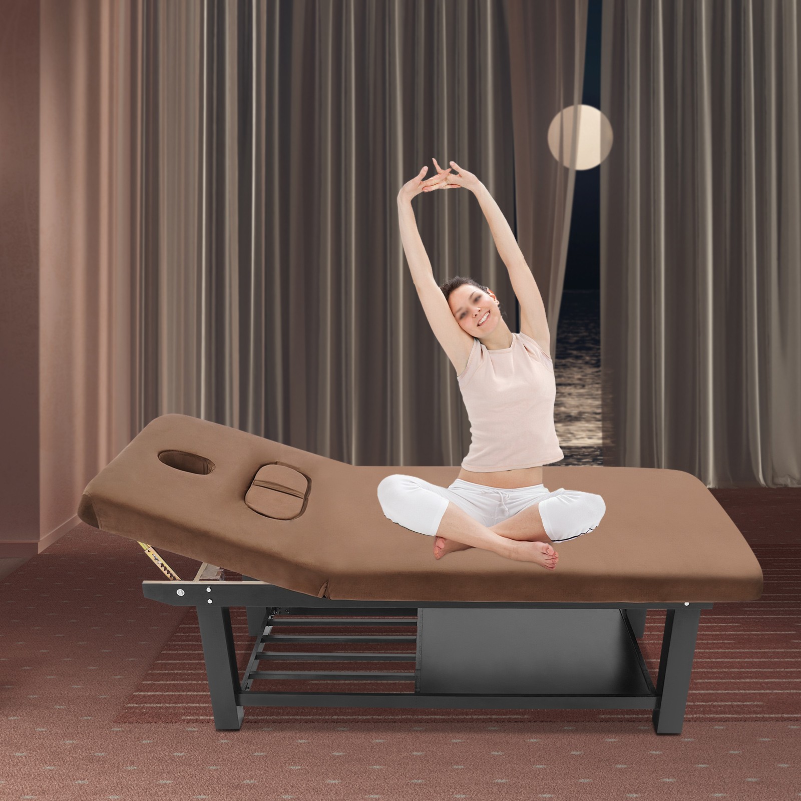 Stationary Massage Table Solid Wood Massage Table Spa Bed 75"x 31.5" Brown