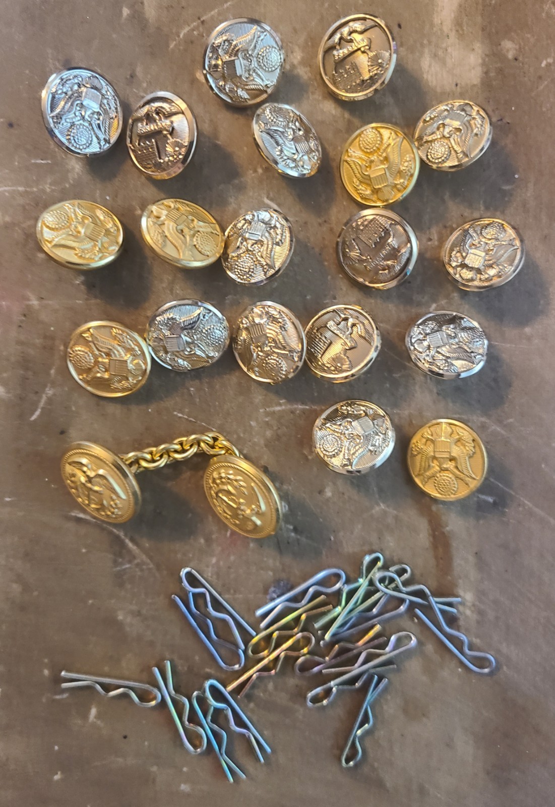 Set of 20 Waterbury Button Co Military buttons 19 Small and one pair of chained