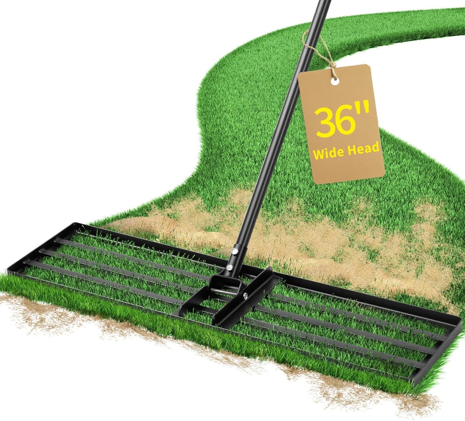 Versatile 36" Lawn Leveling Rake with 72" Handle - Perfect for All Grass Types