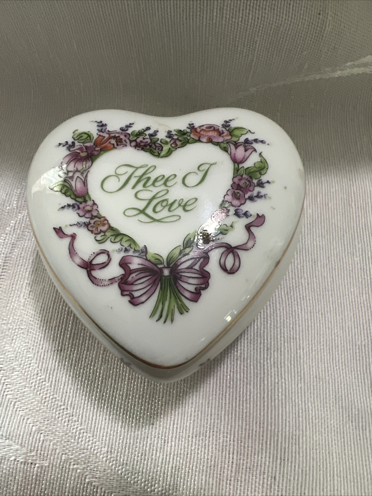 Vtg Franklin Mint Valentine Heart Trinket Box THEE I LOVE  1981