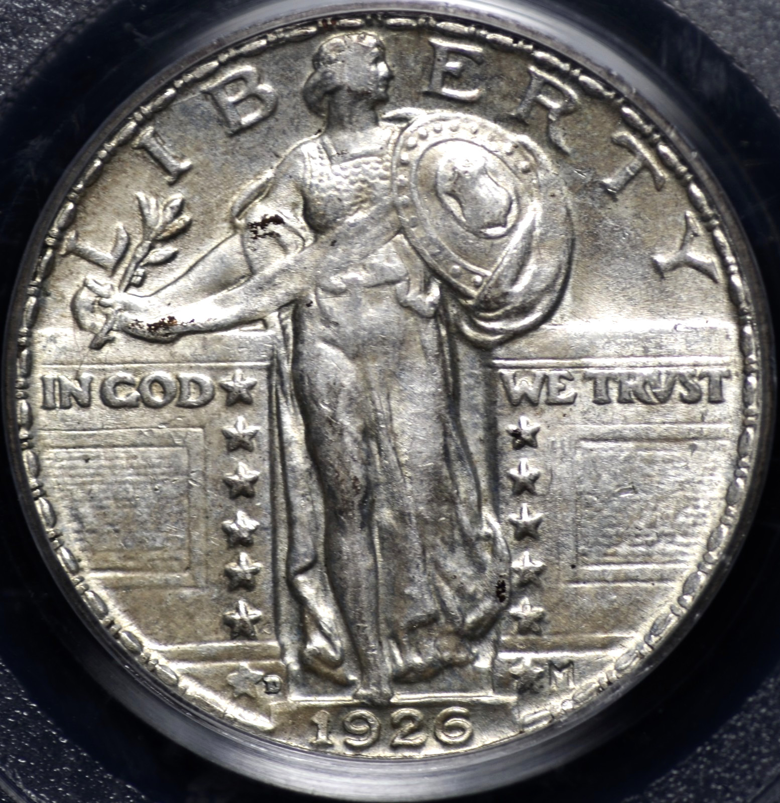 1926 D STANDING LIBERTY QUARTER PCGS MS 63, LIGHT STEELY GREY SILVER WITH NICE