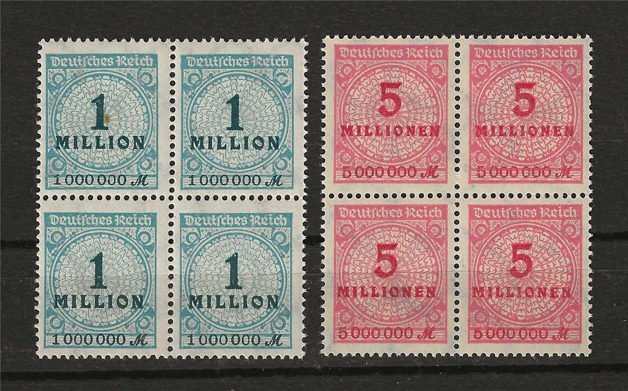 Germany 1923 Sc# 281 &285 millions watermark 126 blocks 4 MNH