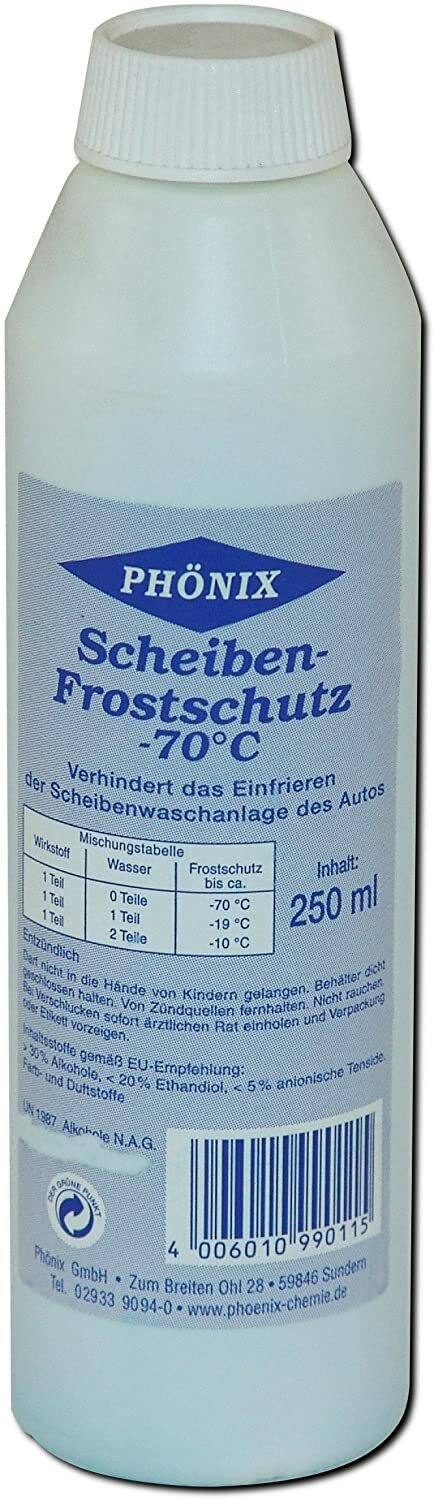 Phoenix Windscreen Antifreeze -70°C Car Windscreen Washers Frost Protection 250ml