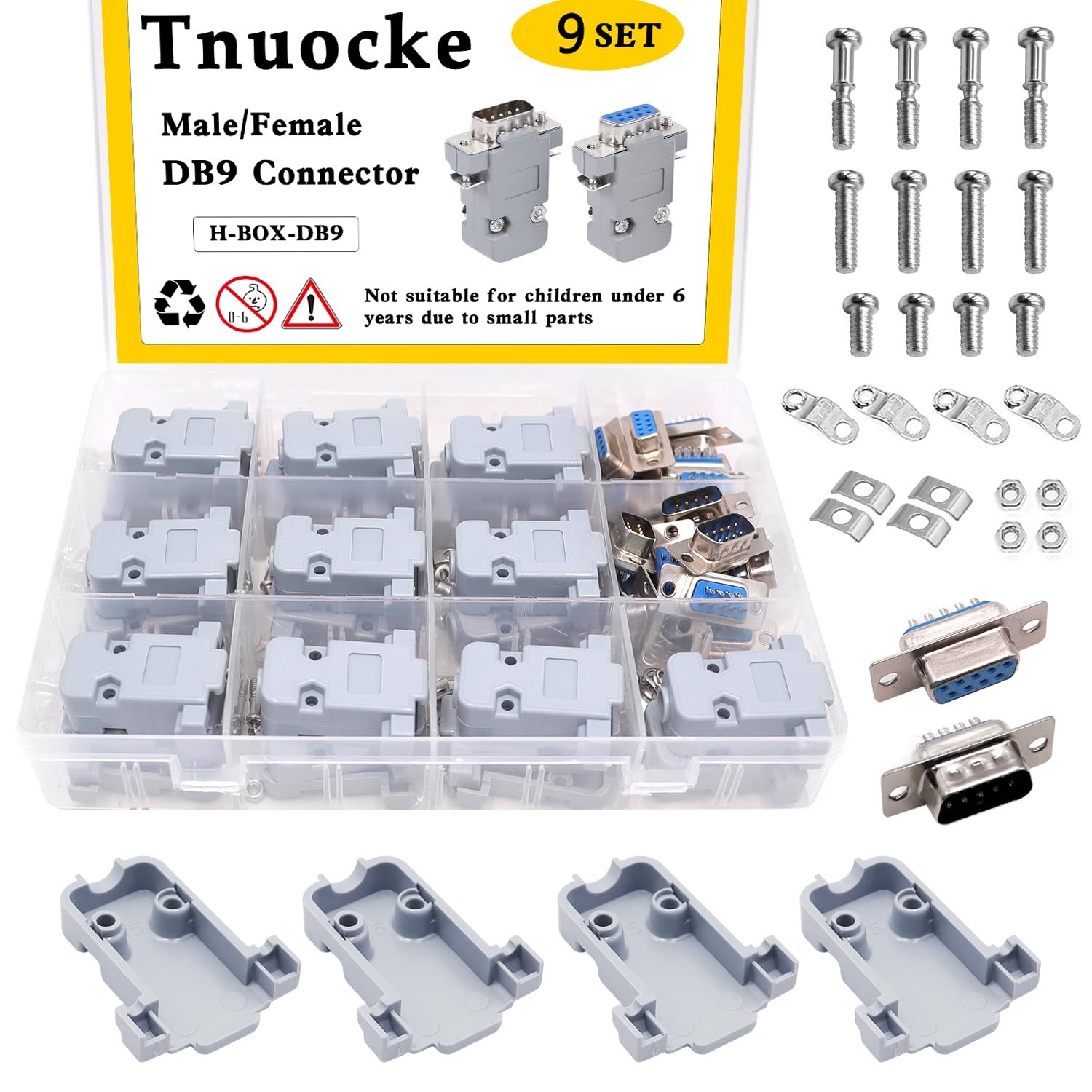 Tnuocke 18Pack DB9 Connector Adapter Kit, 9 Pin D-SUB Male/Female Solder grey