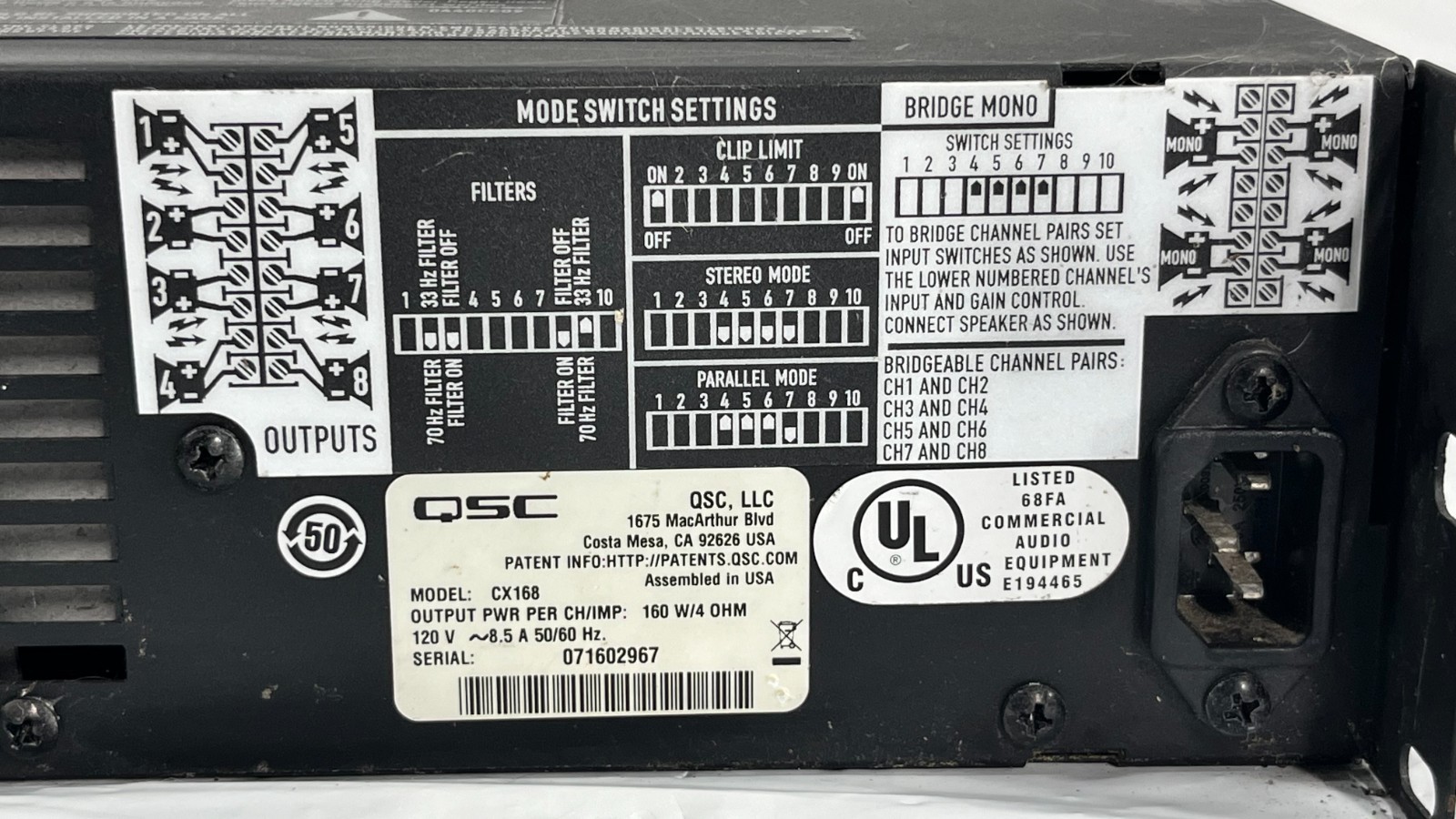 QSC CX168 Professional Amplifier