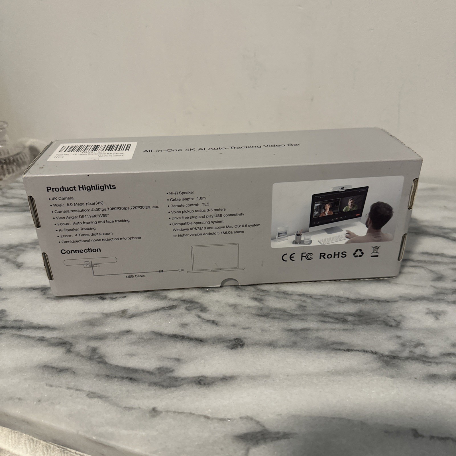 TOALLIN 4K Al Conference Webcam Bar Auto Framing Speaker Tracking Plug & Play