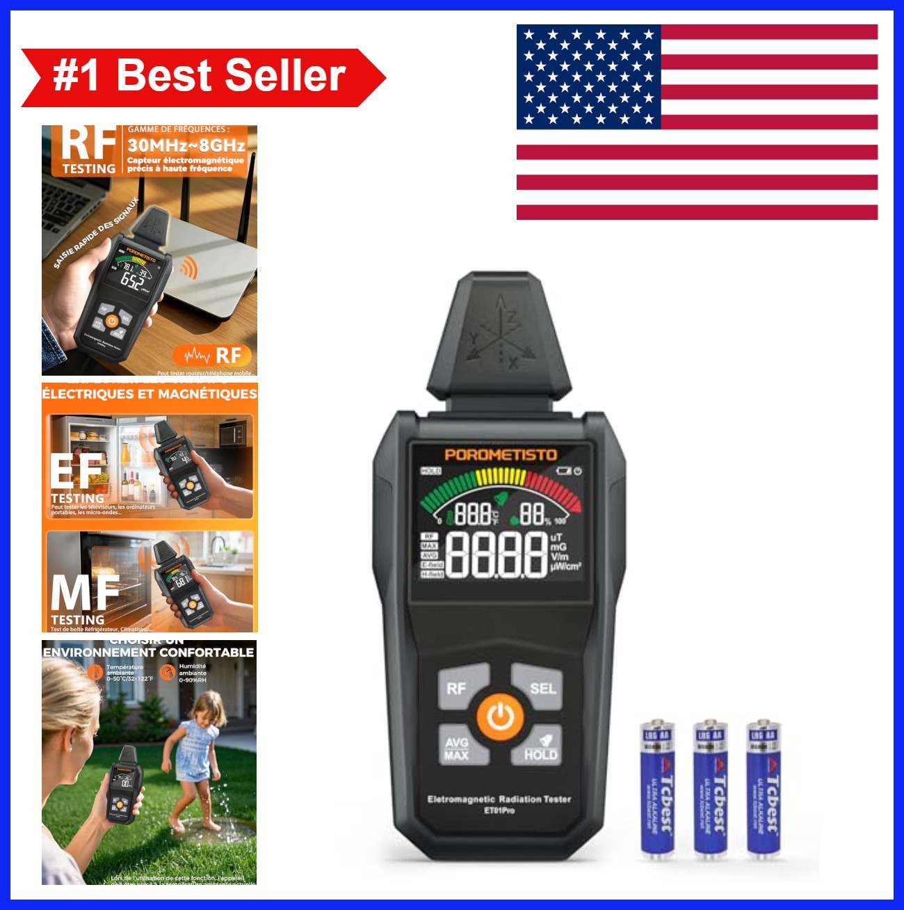 EMF Meter Radiation Detector 5 in 1 RF EF MF Temperature Humidity Ghost Hunting
