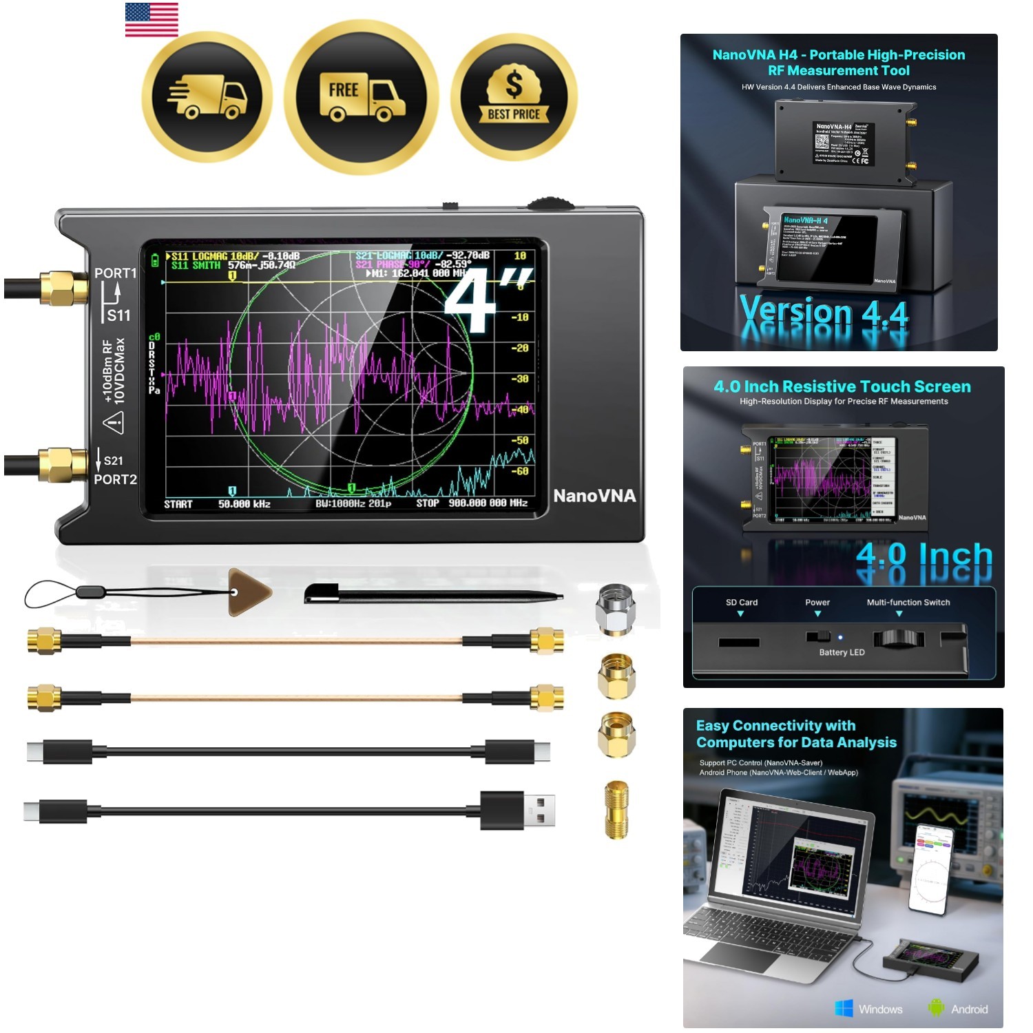 Upgraded H4 Vector Network Analyzer, Latest V4.4 9kHz-1.5GHz Antenna Analyzer...