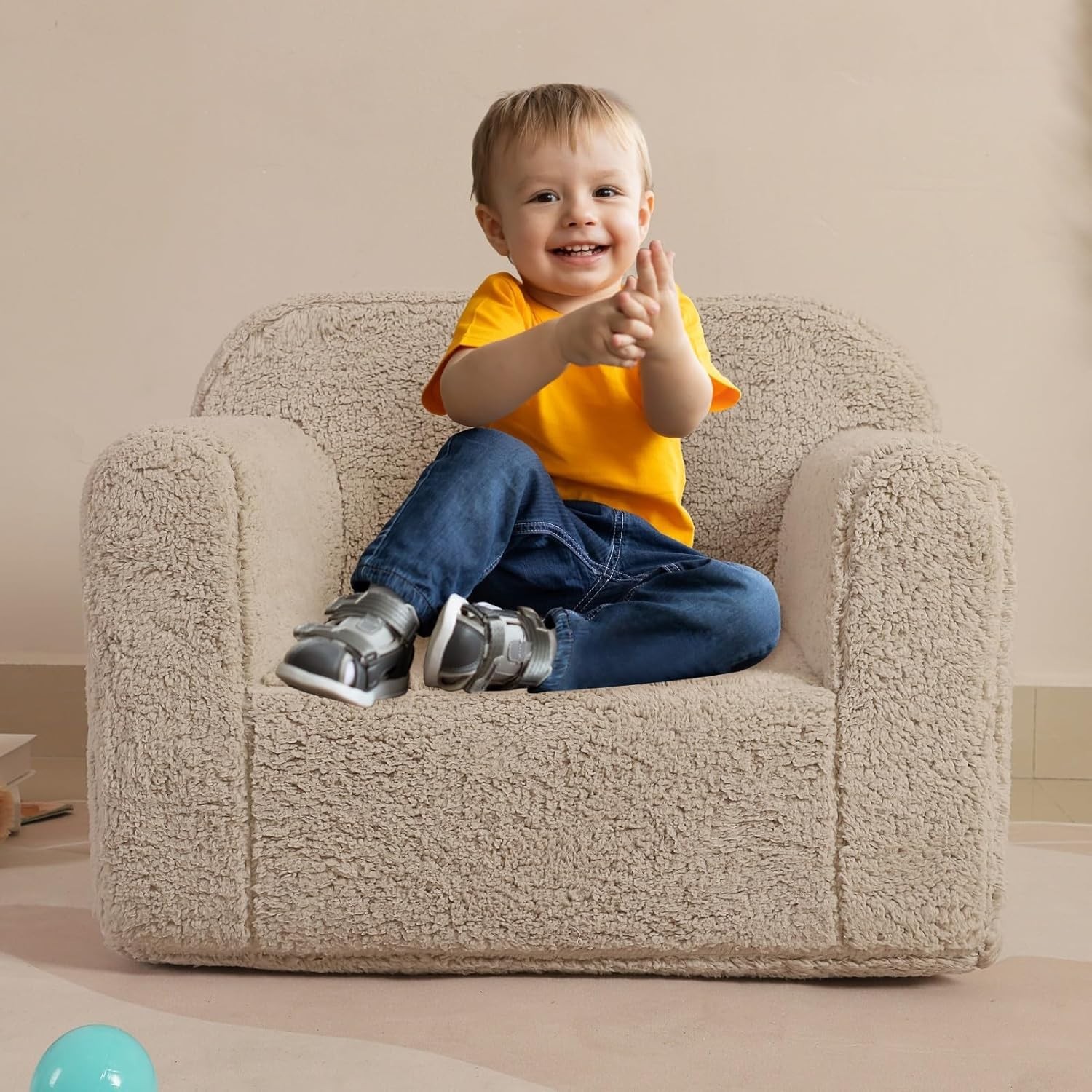 Kids Snuggly-Soft Sherpa Chair, Cuddly Toddler Foam Chair for Boys and Girls,...