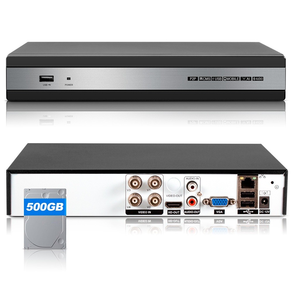 4 Channel H.265 6-in-1 CCTV DVR Security Recorder Built-In 500GB Internal HDD