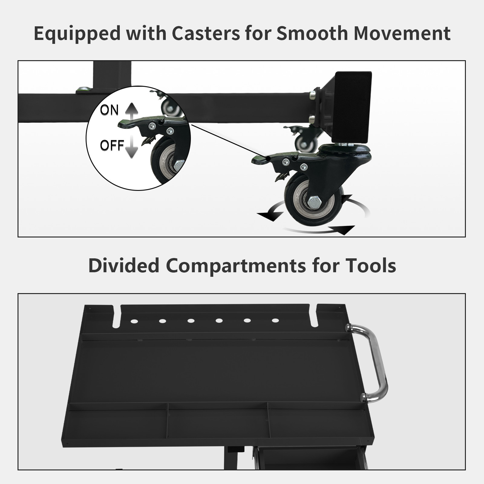 Adjustable Height Rolling Tool Tray,220lbs Capacity Down Work Table with Drawers