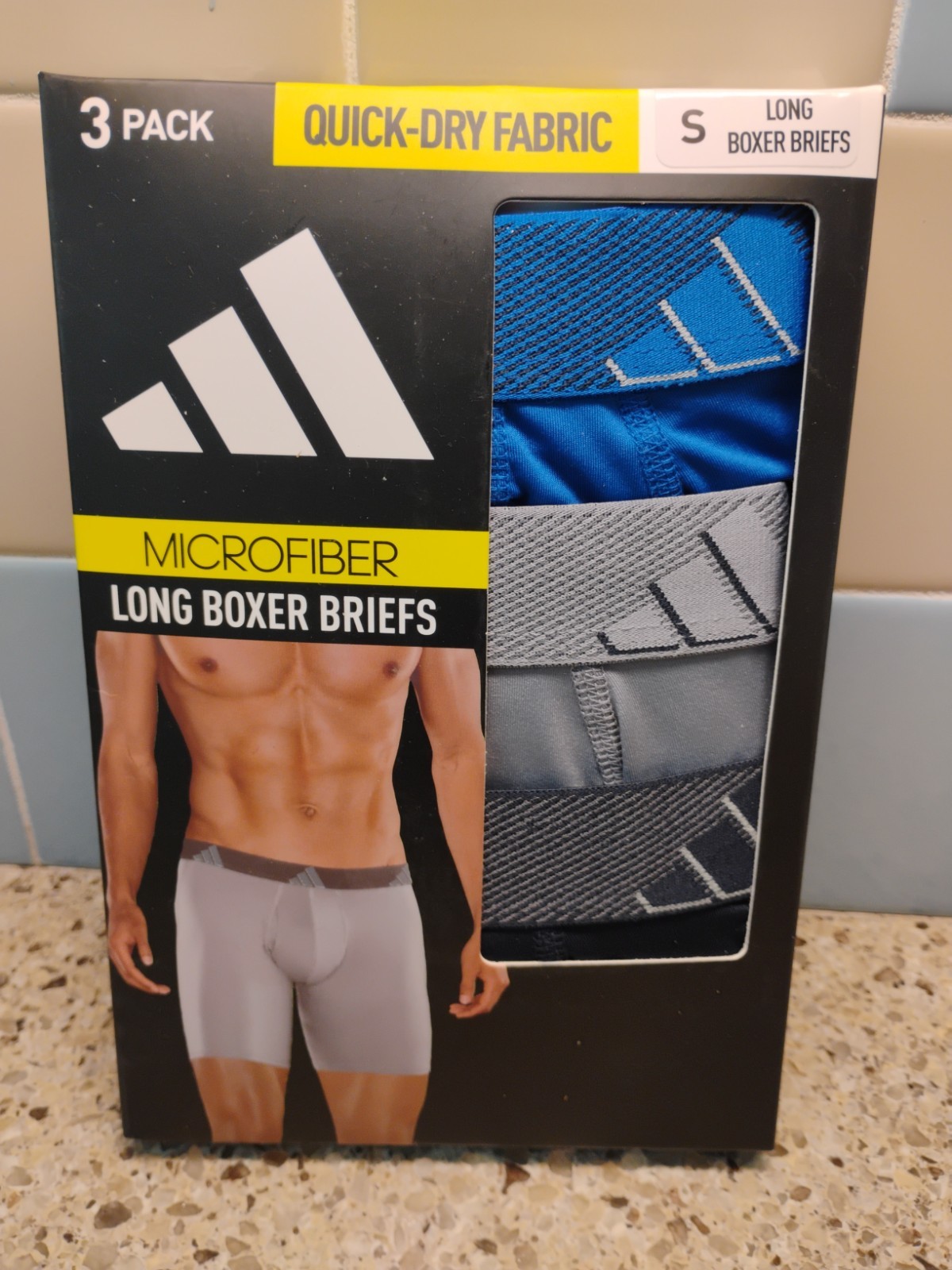 NIB- 3 Pack Microfiber Long Boxer Briefs SIZE Small. Blue,Gray,Black