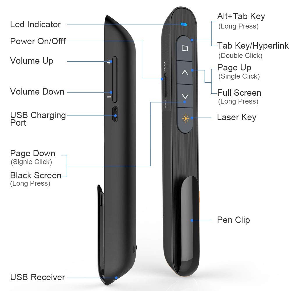 N76 Rechargeable Presentation Clicker with Red Light Pointer Remote Control