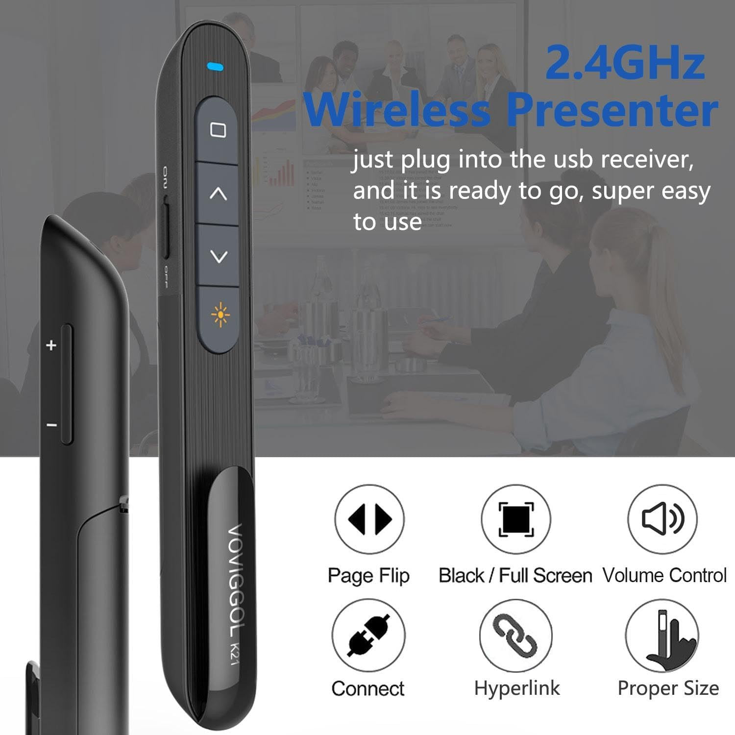 VOVIGGOL Usb/Type-C 2 in 1 Presentation Clicker for Powerpoint, Hyperlink Volume
