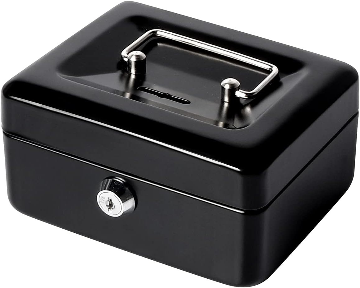 Small Lock Cash Box, Metal Lock Boxes for Kids, Money Box with Slot on Top, B...