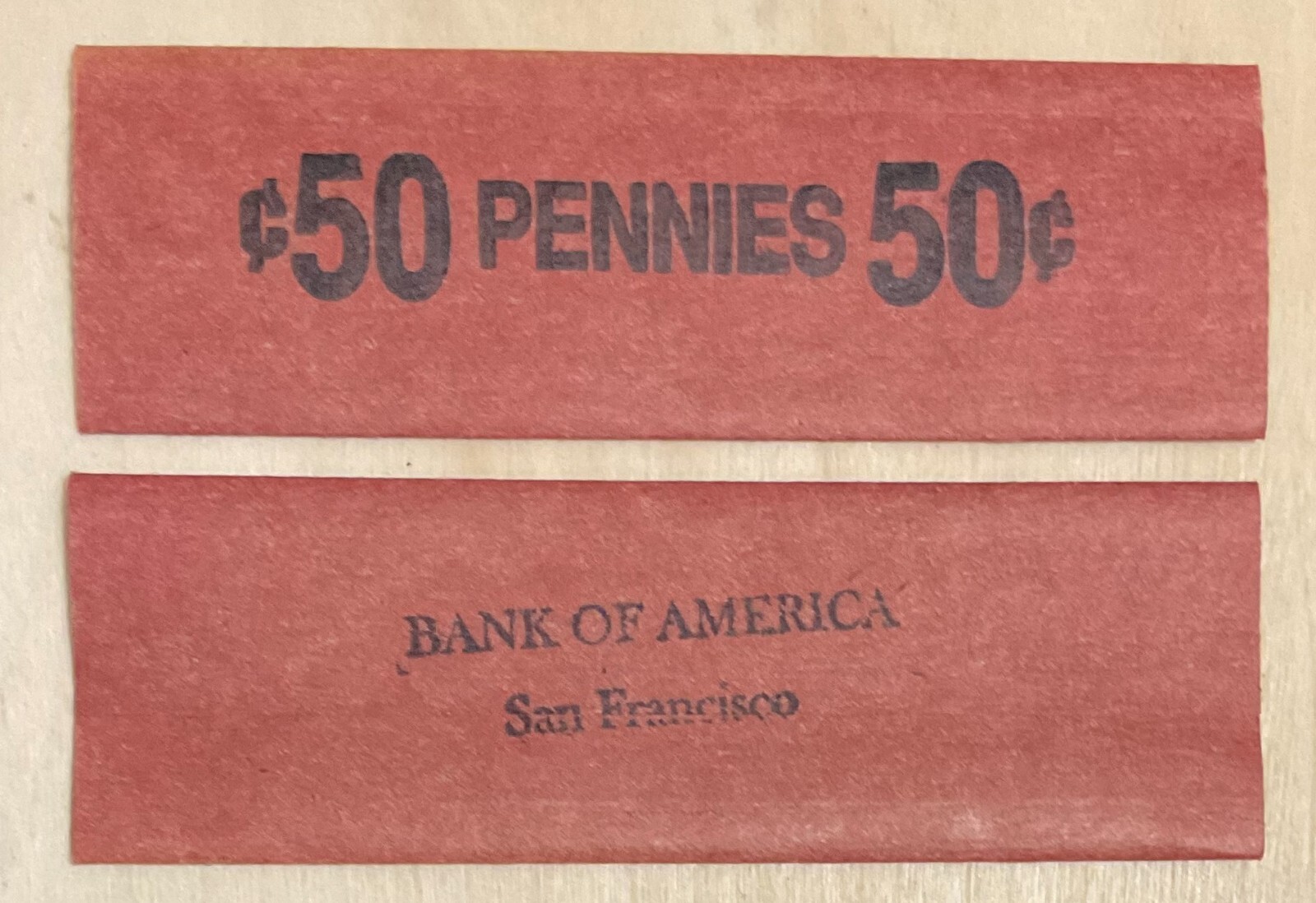 Lot of 10 - Vintage 50c Penny Flat Wrap Roll BANK OF AMERICA SAN FRANCISCO NOS