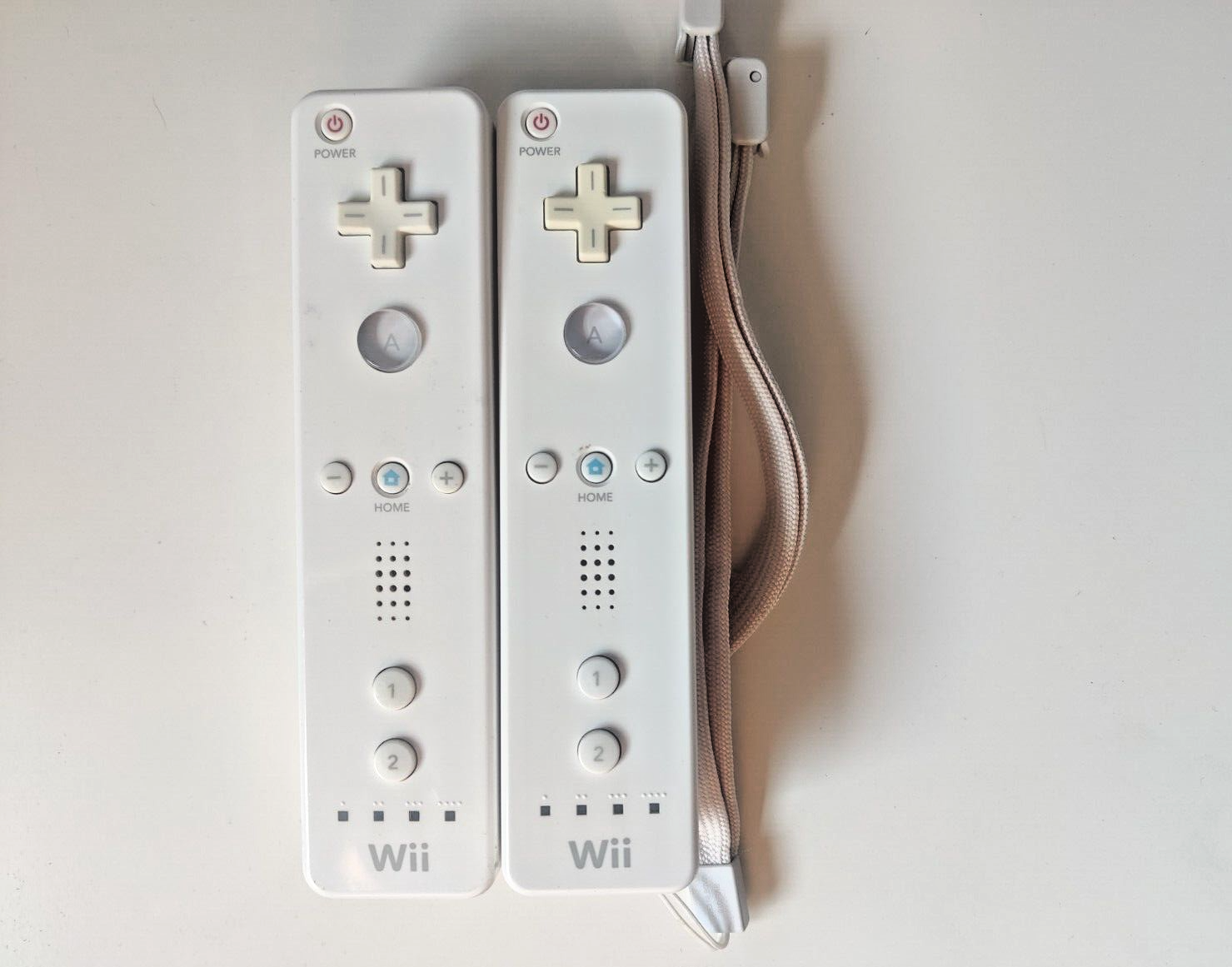 Official 2 White OEM Nintendo Wii Remote Controllers (RVL-003) with Strap