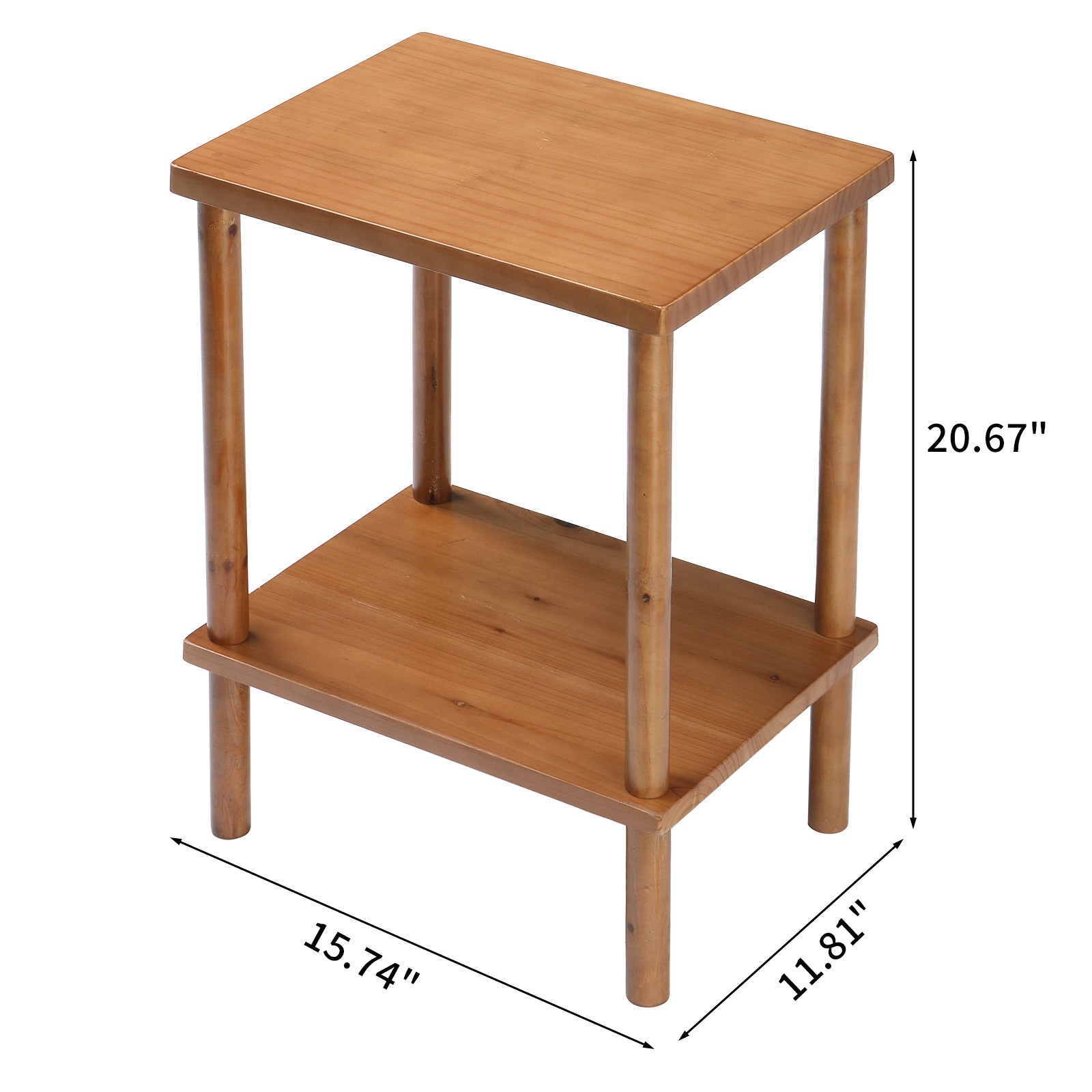 2 Tier Wood Table with Storage Shelf, Patio Coffee Table for Indoor Outdoor