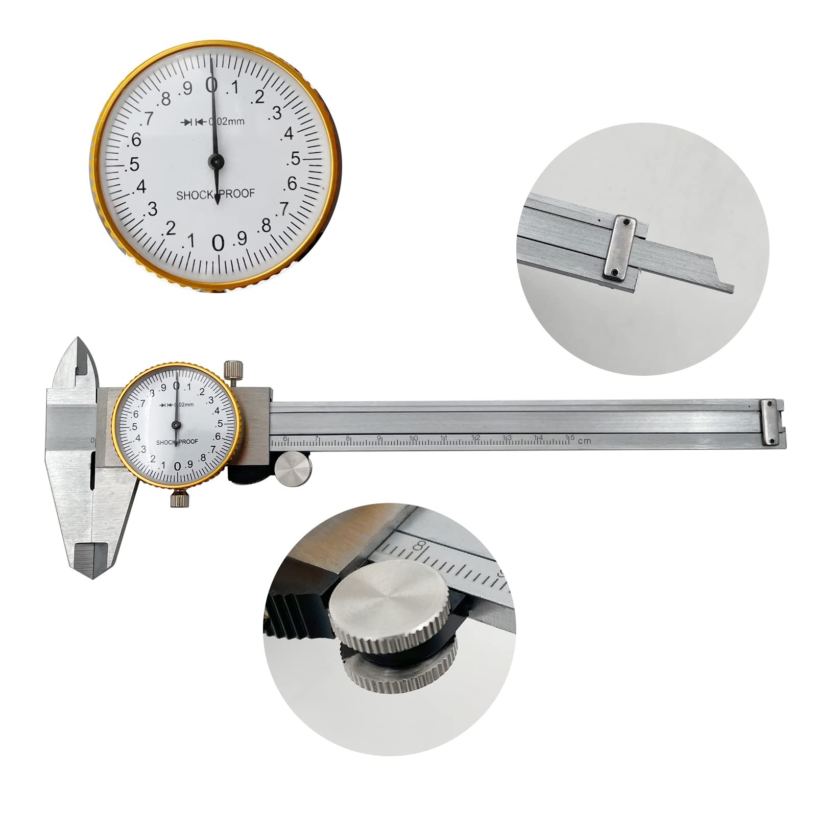 Dial Calipers 15 cm, 0.02 mm Accuracy Stainless Steel Vernier Caliper Imperia...