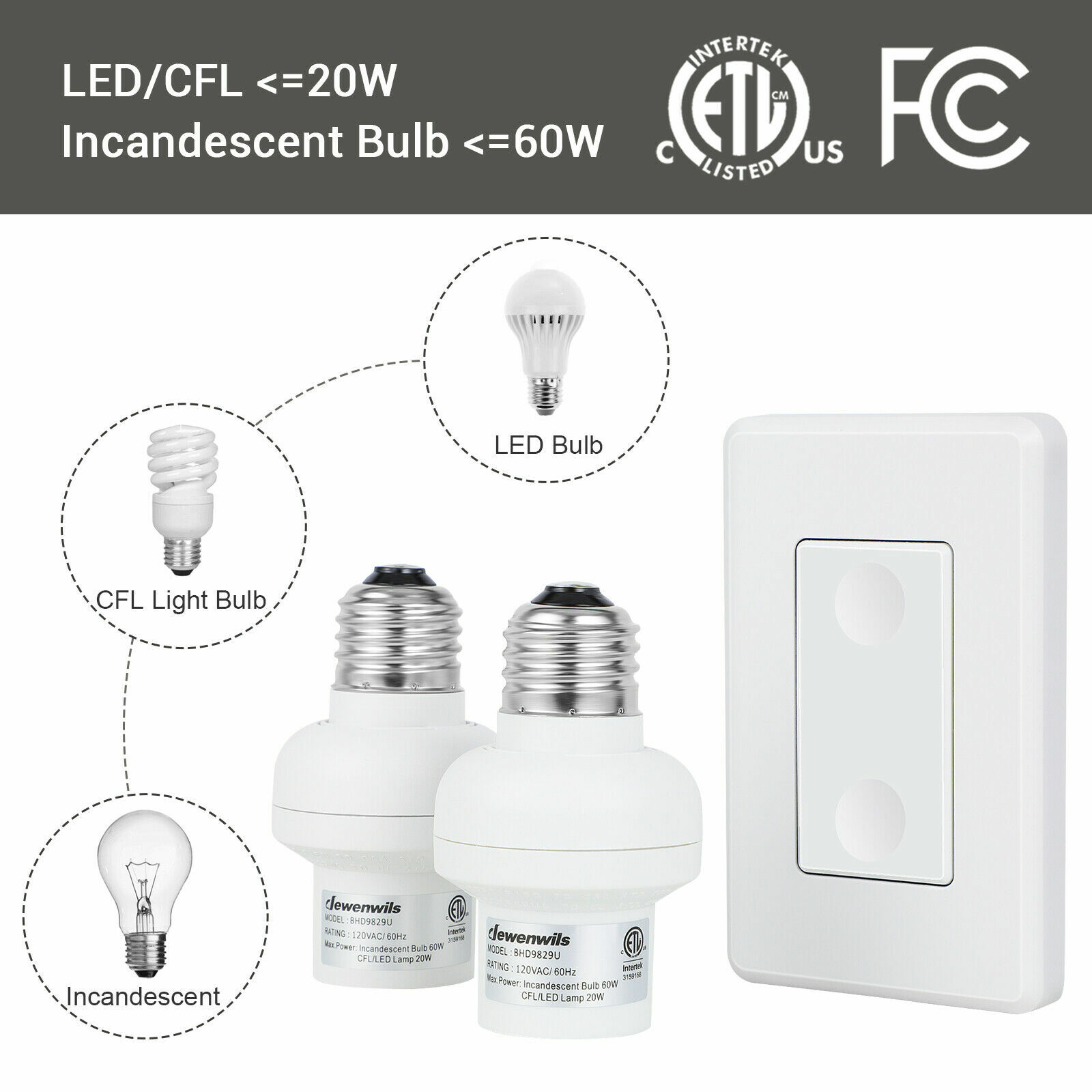 DEWENWILS Wireless Remote Light Bulb Socket Remote Control Light Wall Switch
