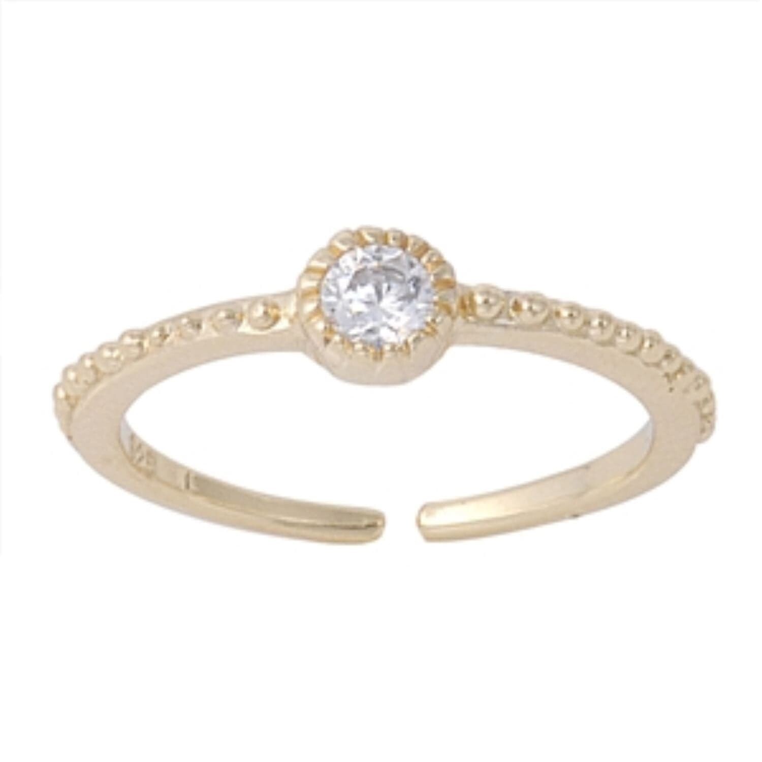 Gold Bead CZ Toe Ring - Gold Plated .925 Sterling Silver - Adjustable
