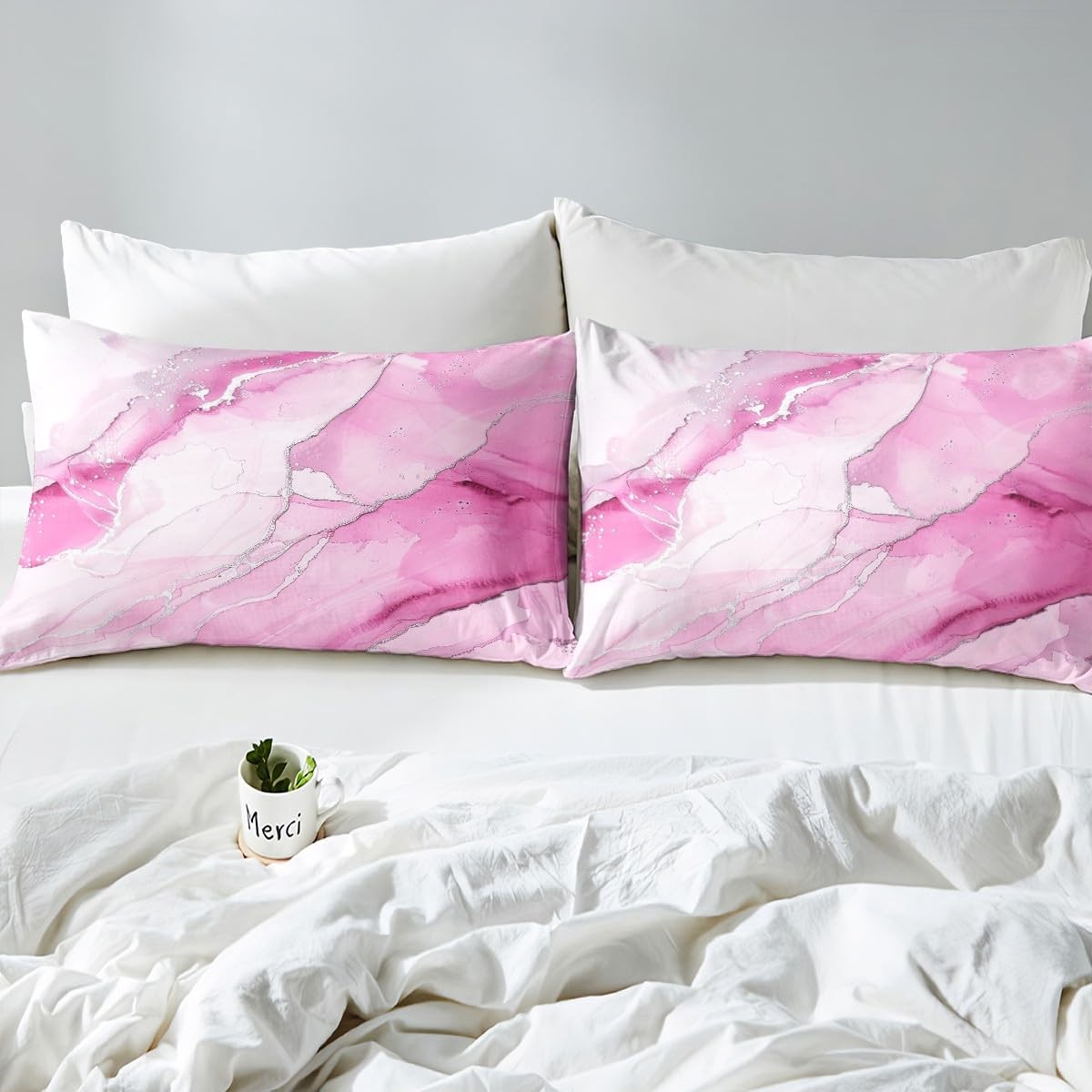 Marble Texture Printed Bed Sheets Set Queen Size Modern Marble Aesthetic Fitt...
