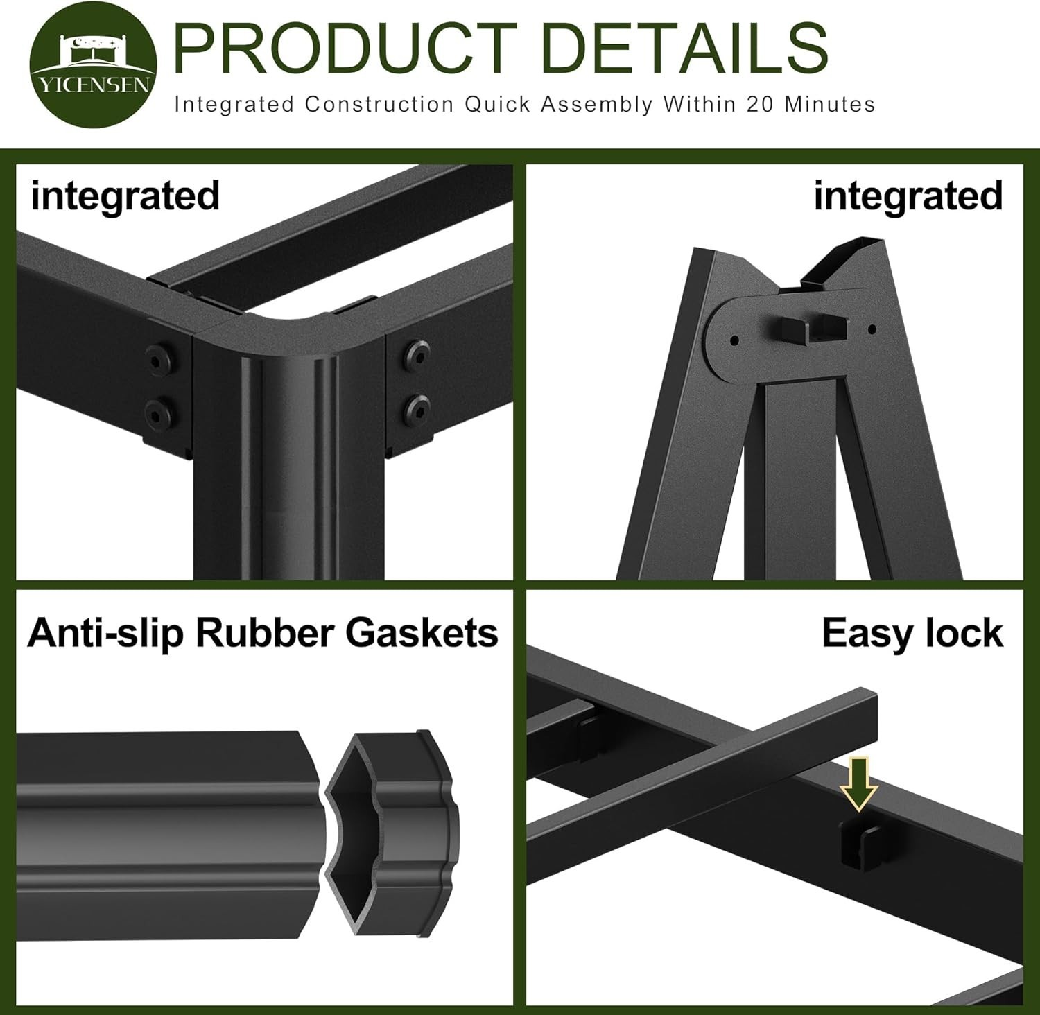 22" High California King Metal Bed Frame, No Box Spring, Easy Assembly, Black