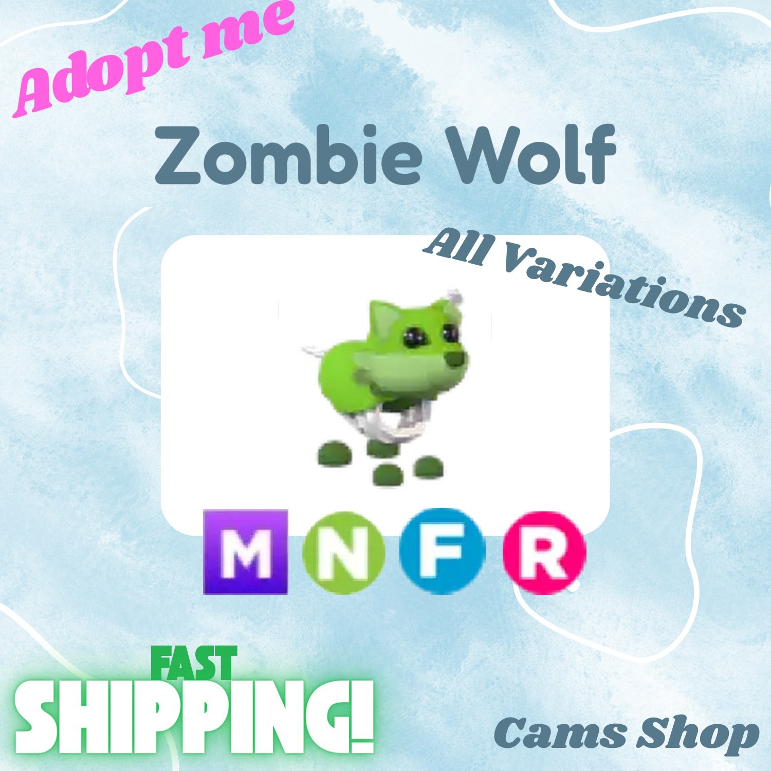 Zombie Wolf | All Variations No Pot, FR, NFR, Mega, MFR - Adopt From Me Pets