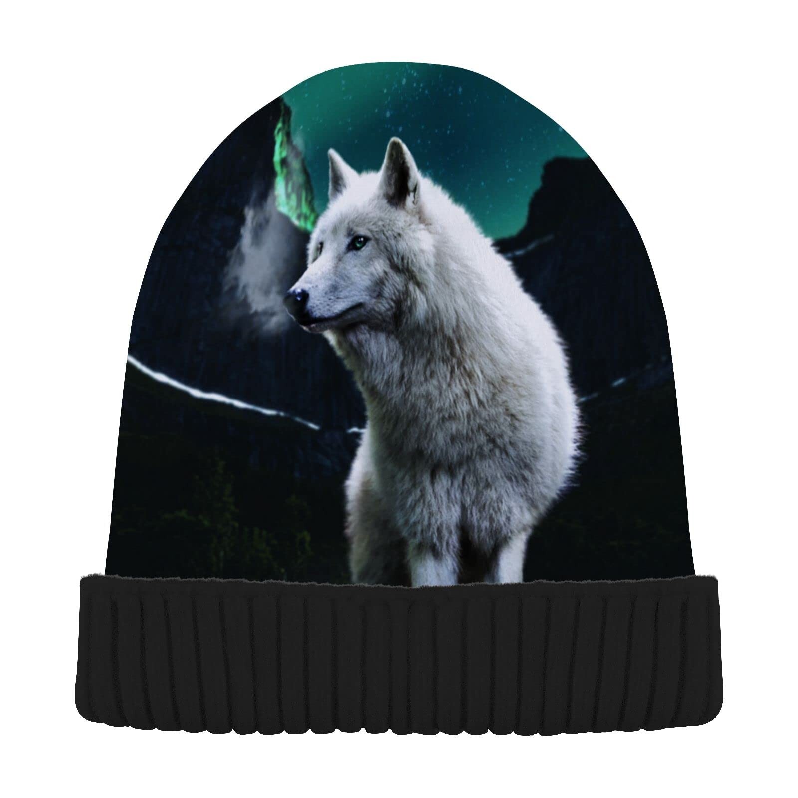ALAZA Polar Wolf Animal Aurora Lights Beanie for Women Men Winter Hat Reversi...