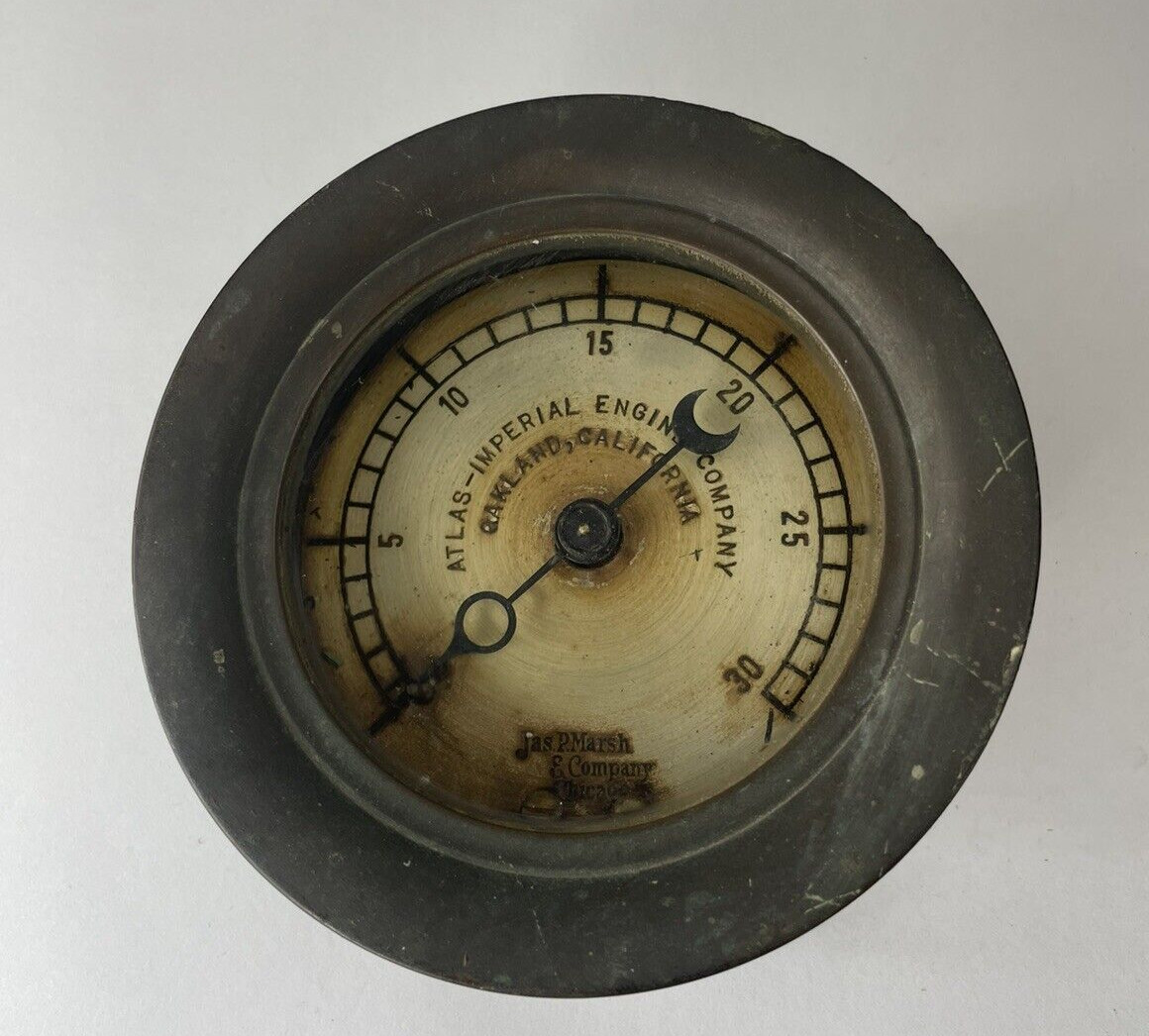 VINTAGE SHIPS GAUGE STEAMPUNK BRASS JAS P MARSH IMPERIAL ENGINE LUBE OIL 4 5/8"