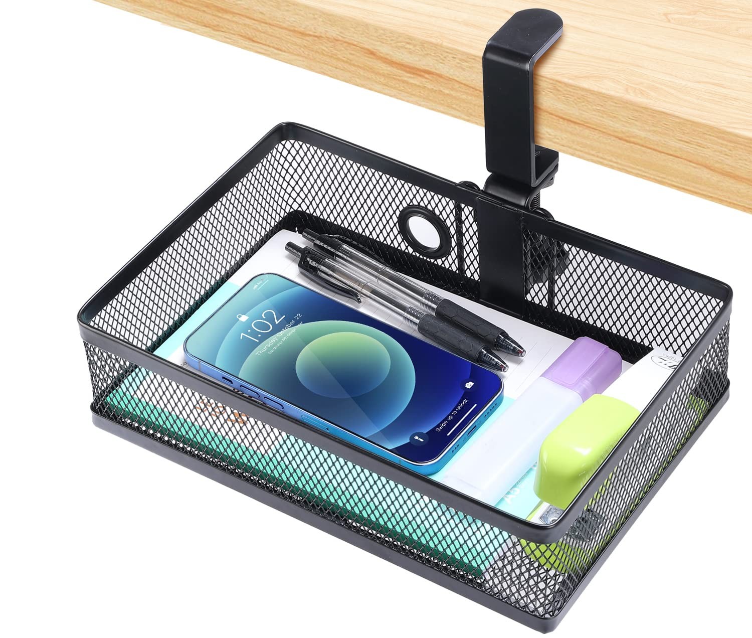 ROSLINE Under Desk Storage Organizer, Clamp on Drawer Basket, Hanging Storage, M