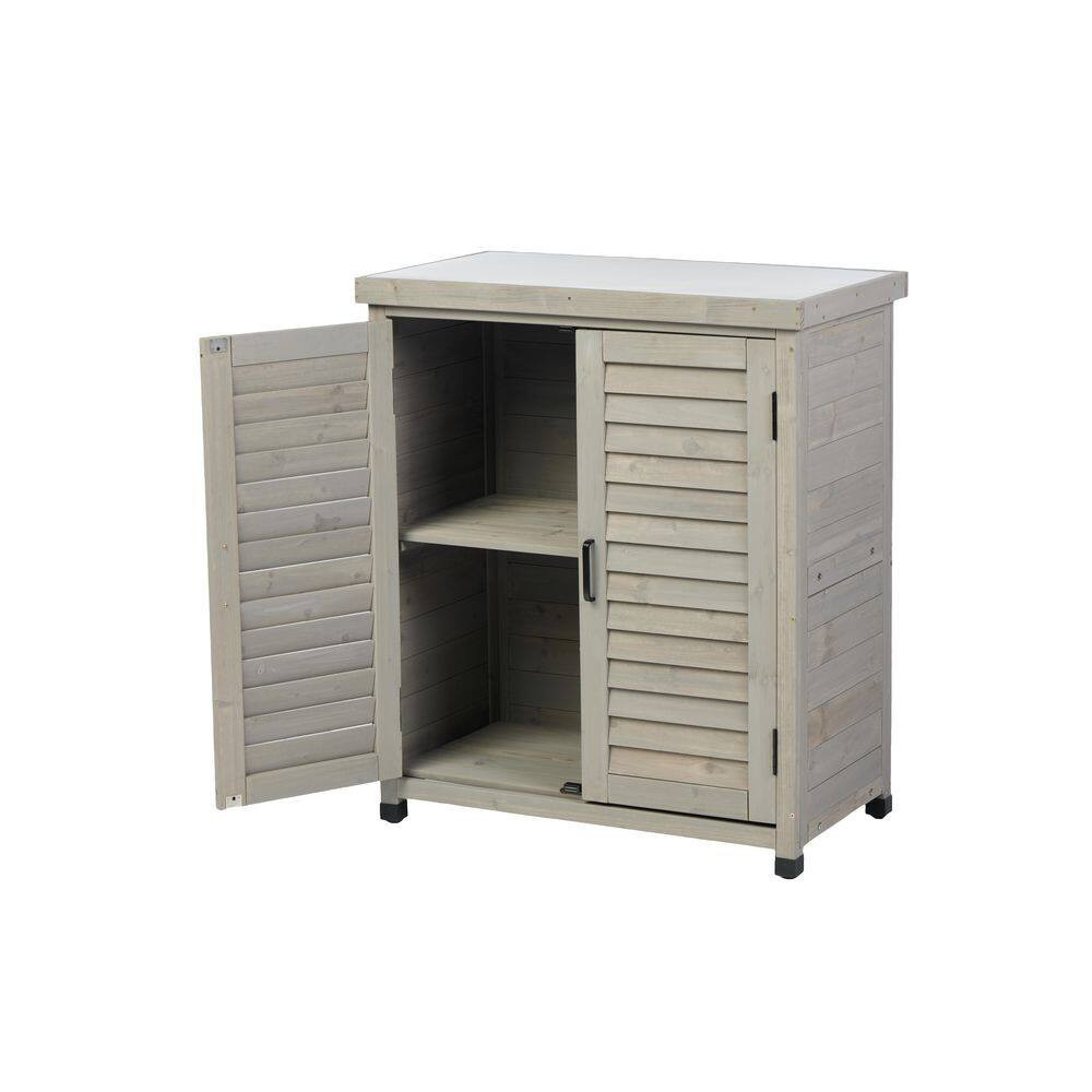 61.5 In. W X 36.6 In. H Gray Wood Potting Bench Table, Outdoor Storage Cabinet