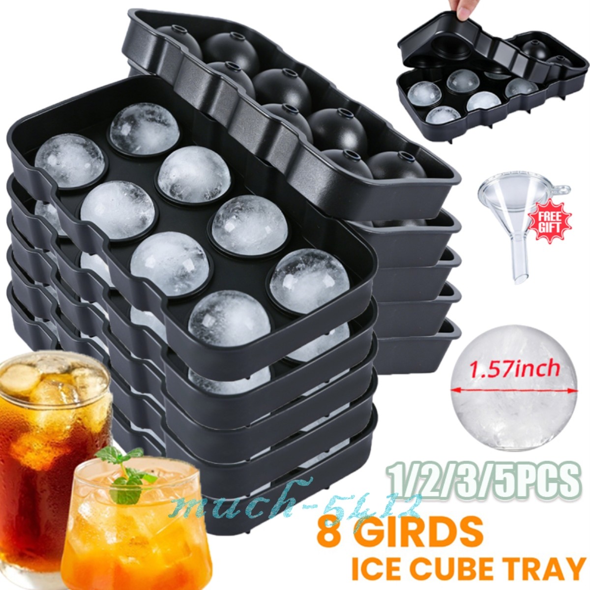 Ice Cubed Maker Large 8 Grids Silicone Big Cubes Tray Whiskey Ball Easy Release