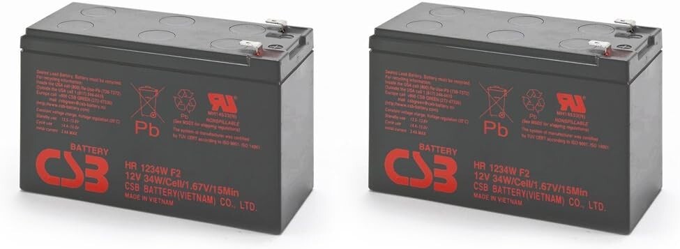Lot of 2 CSB HR1234WF2 High Rate 12V 34W SLA Battery w/ .25" F2 Terminals