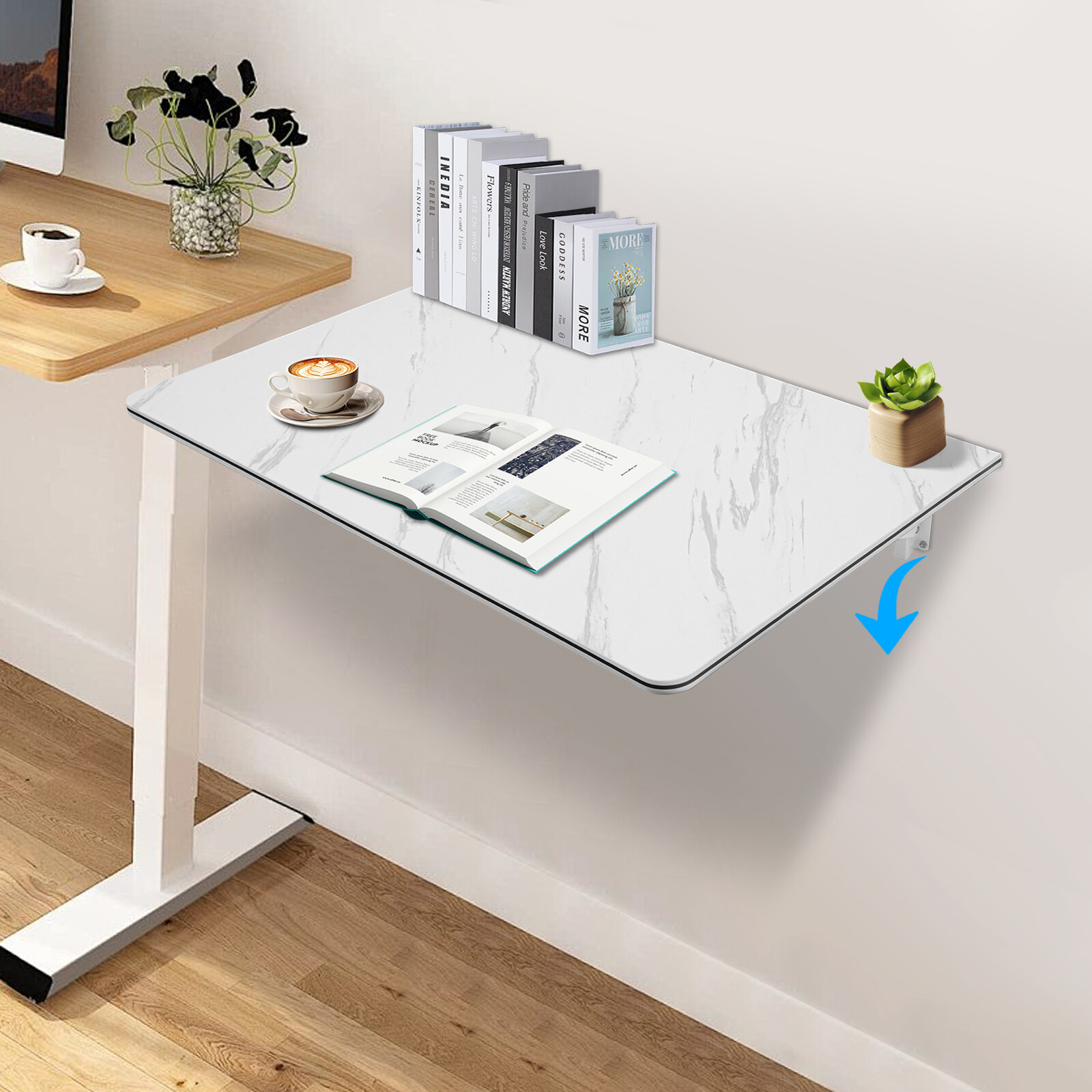 90*50cm MDF Folding Wall Desk Max 30kg Metal Wall-mounted Folding Table Indoor