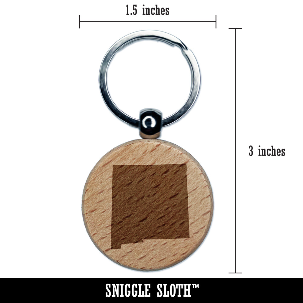 New Mexico State Silhouette Engraved Wood Round Keychain Tag Charm