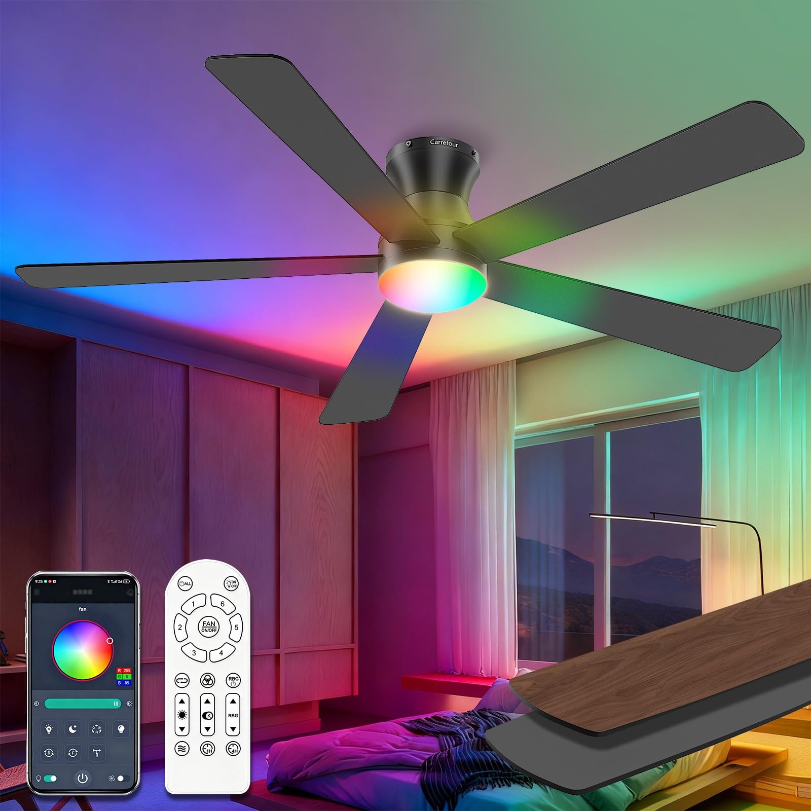 Ceiling Fans with Lights 52 Inch Remote and App Control, Low Profile Flush Mo...