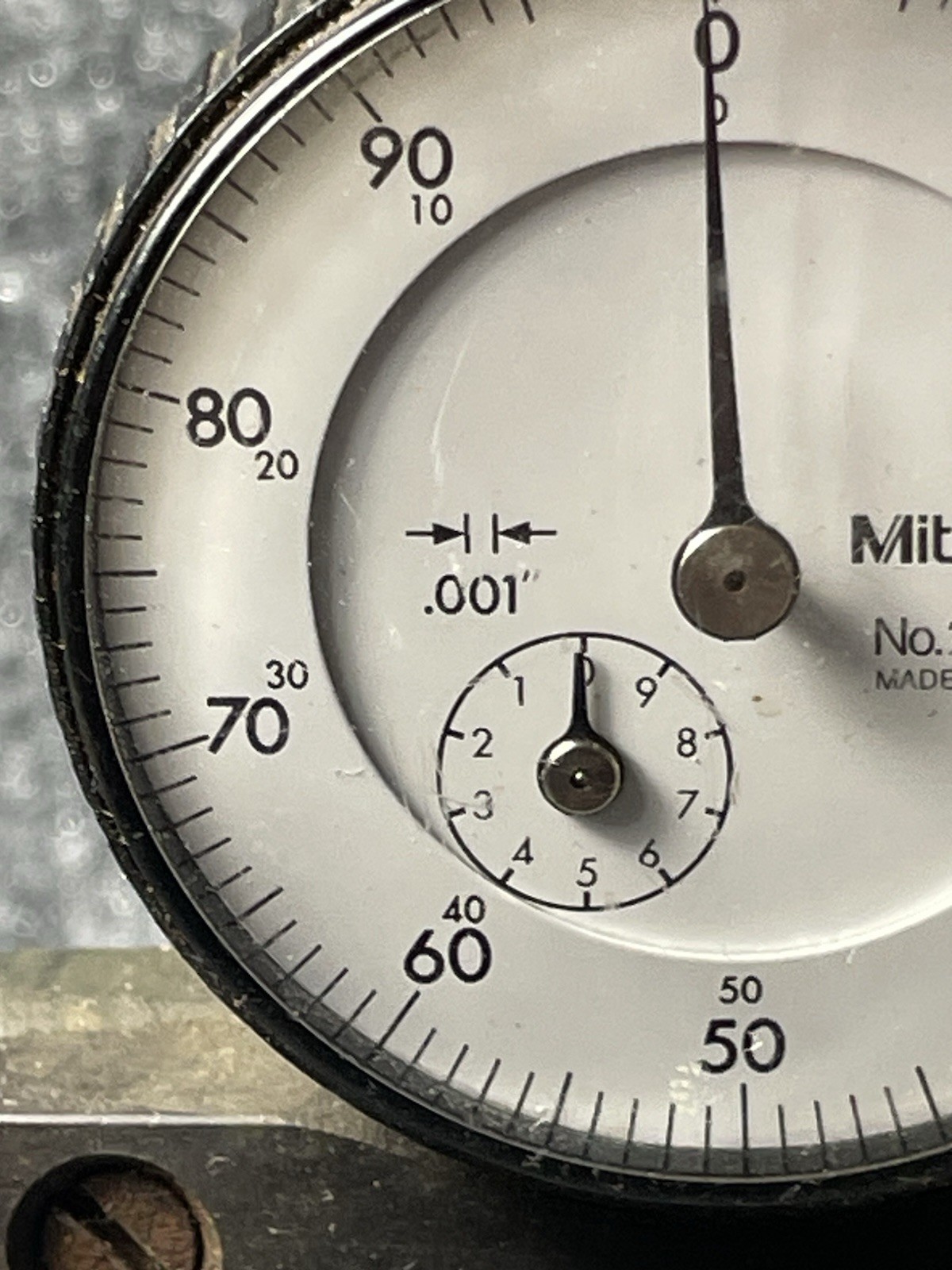 Mitutoyo No. 2416F Dial Indicator On Heavy Tripod Base (Note Rust)