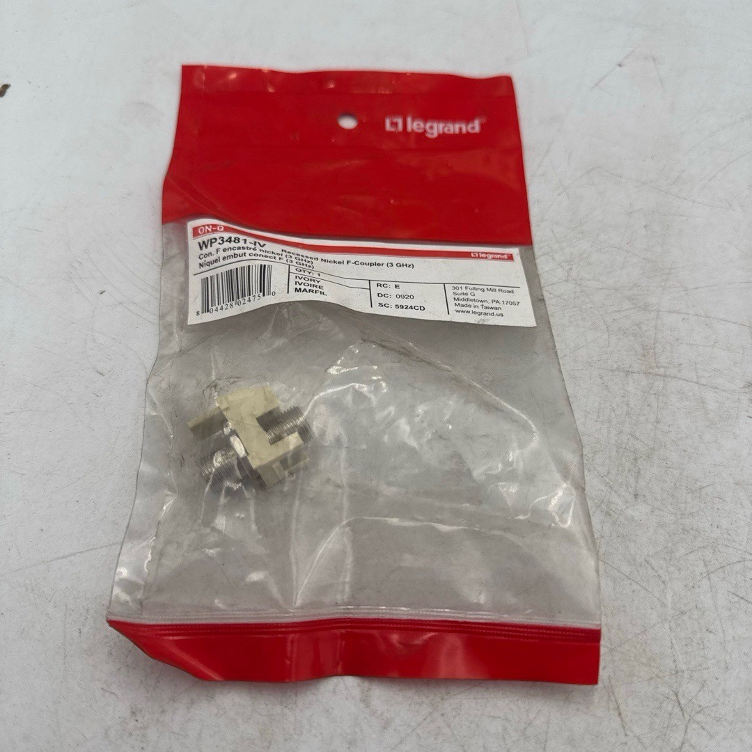 Legrand On-Q Recessed F-Coupler Ivory WP3481-IV 3GHz Self-Terminating Keystone