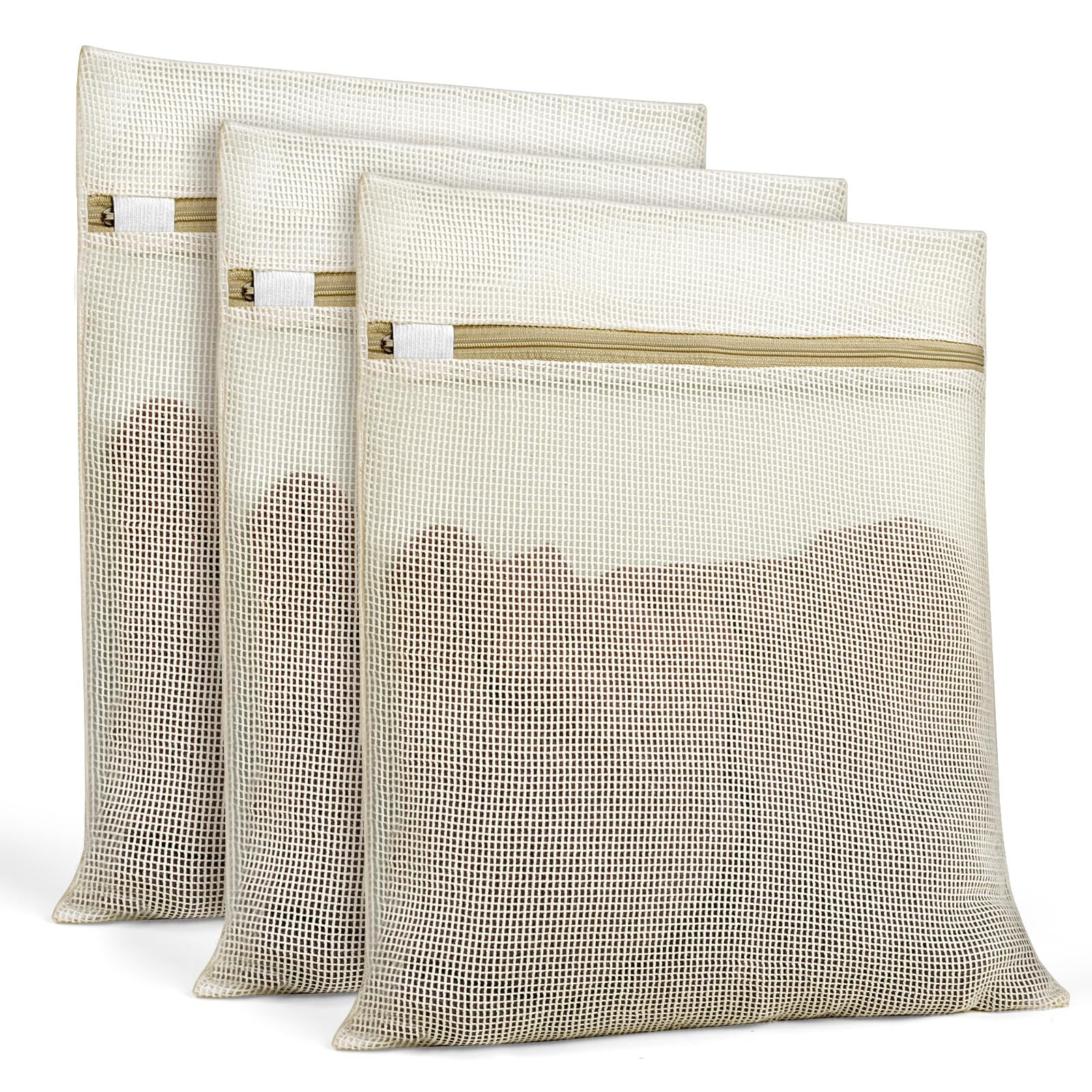 Natural Cotton Mesh Laundry Bags 12x16" 3-Pack,Gentle Wash for Lingerie, Baby...