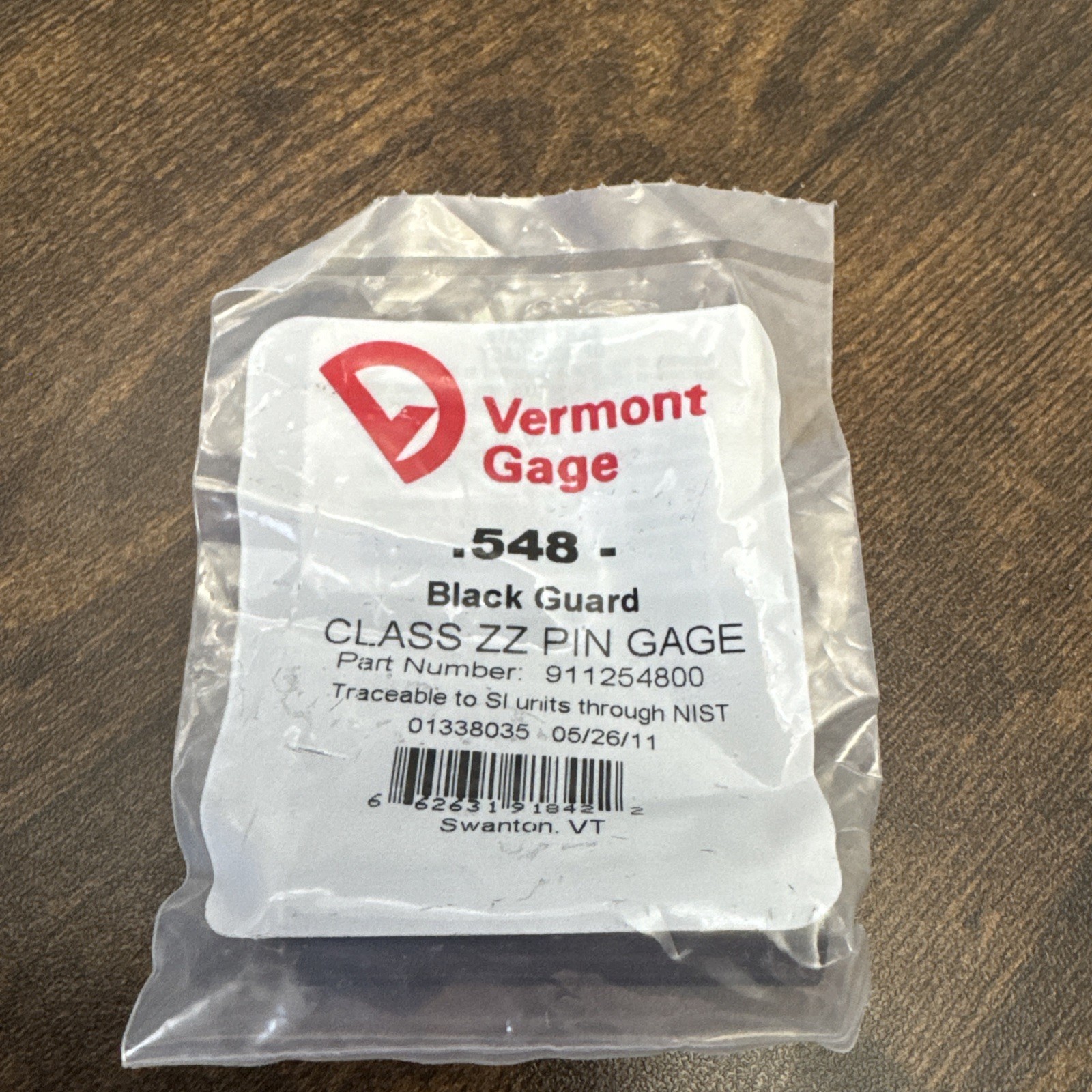 Vermont Gage Black Guard 0.548-" Class ZZ No Go minus Pin Plug Gauge