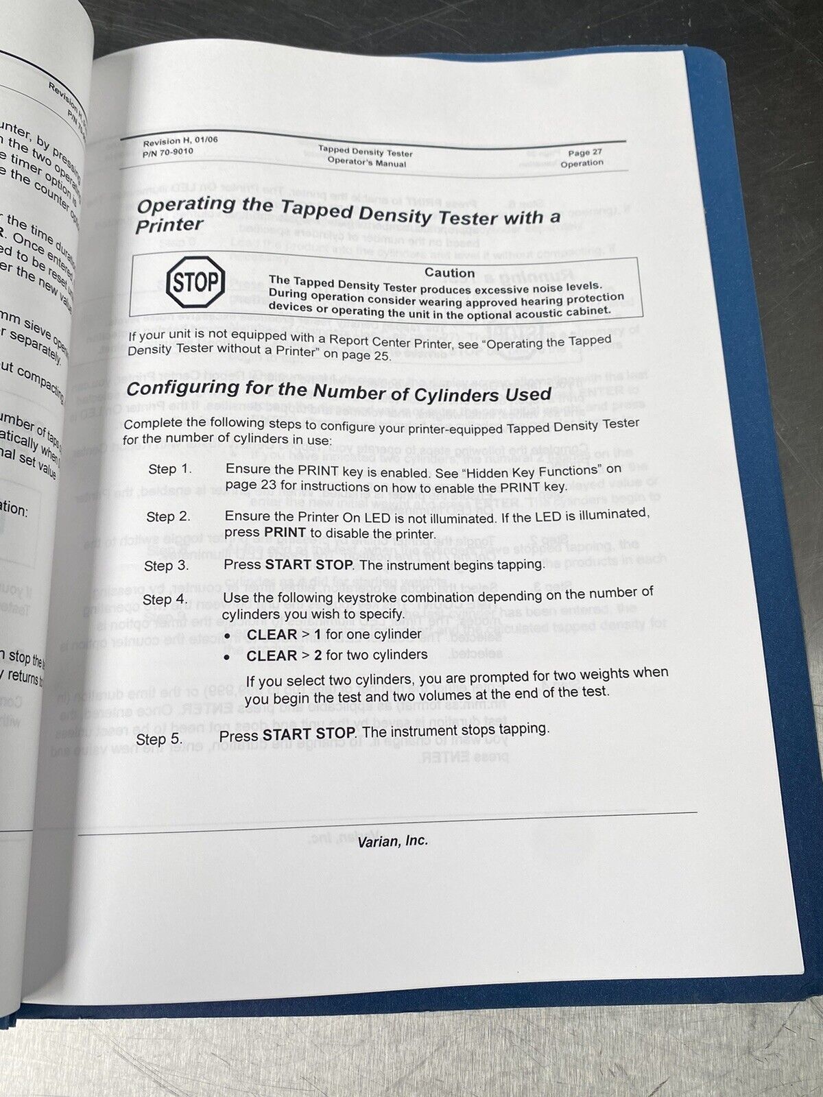 Varian Tapped Density Tester 2006 - Users Manual / Instructions Book