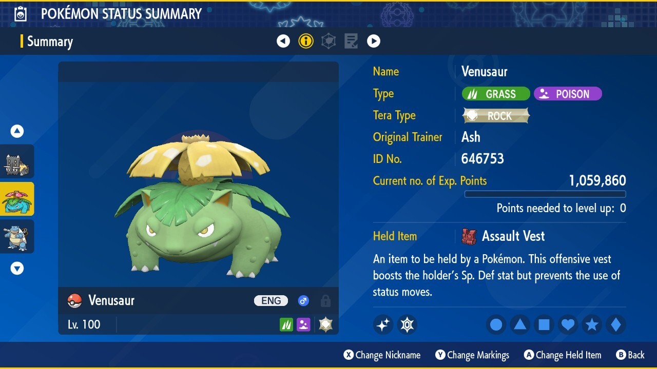 Shiny Venusaur 6IVs Tera Type: Rock Pokémon Scarlet and Violet