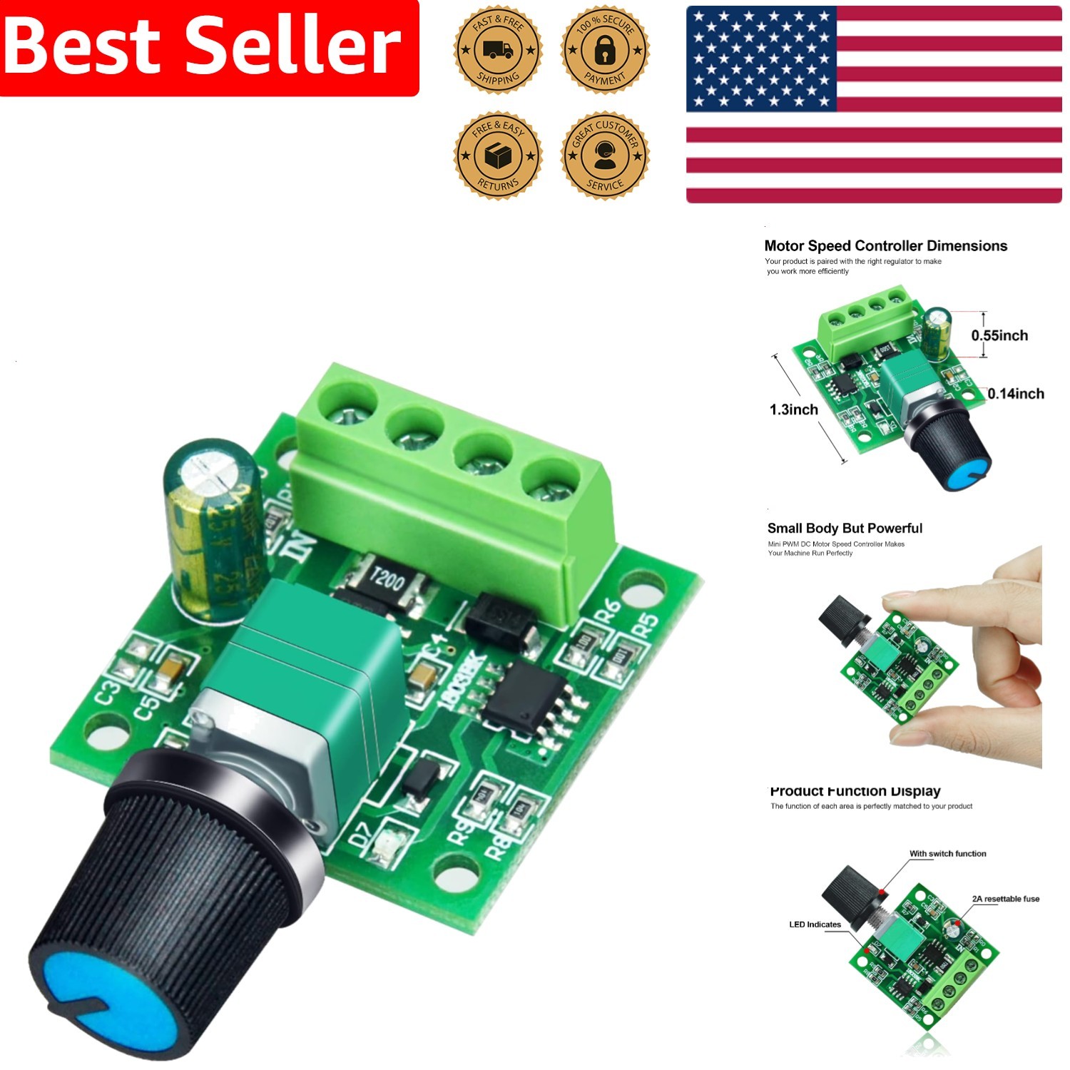 Low Voltage Motor Speed Controller Stepless Dimmer 1.8V-12V 2A PWM Circuit Board