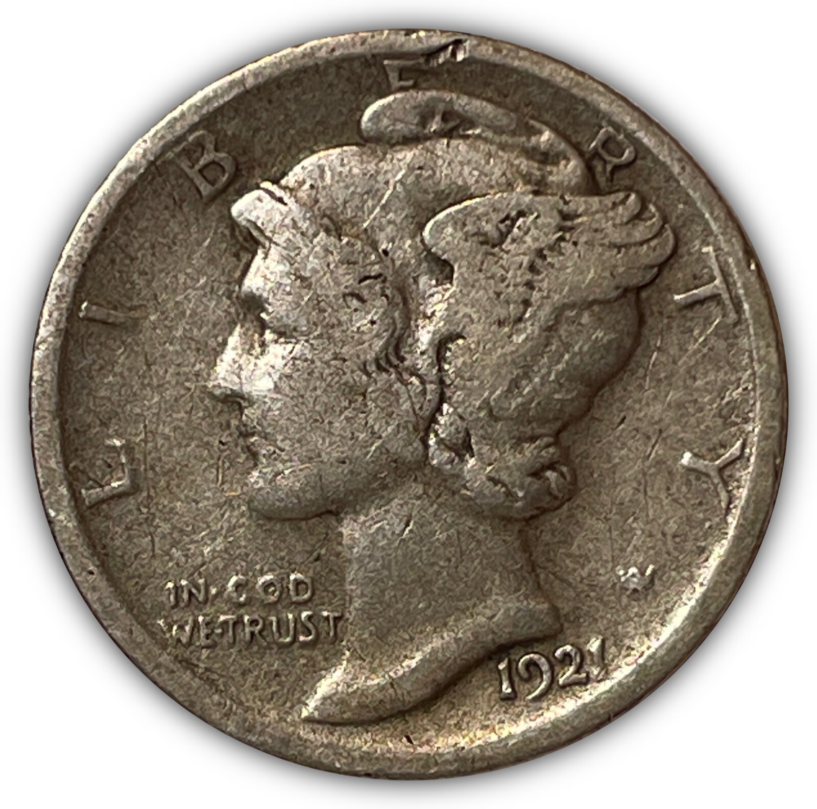 1921 Mercury Silver Dime Near Very Fine VF/F+ Coin #9074