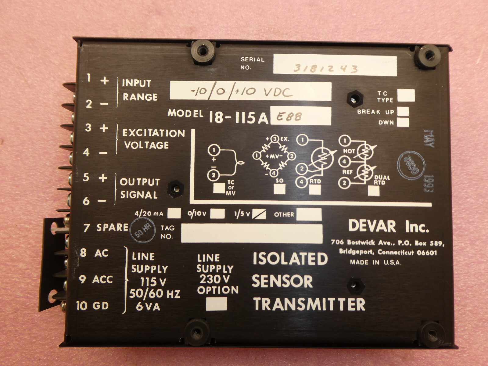 DEVAR 18-115A-E88 ISOLATED SENSOR TRANSMITTER 18-115A-E88/10-E94 18-115A-E88/10-